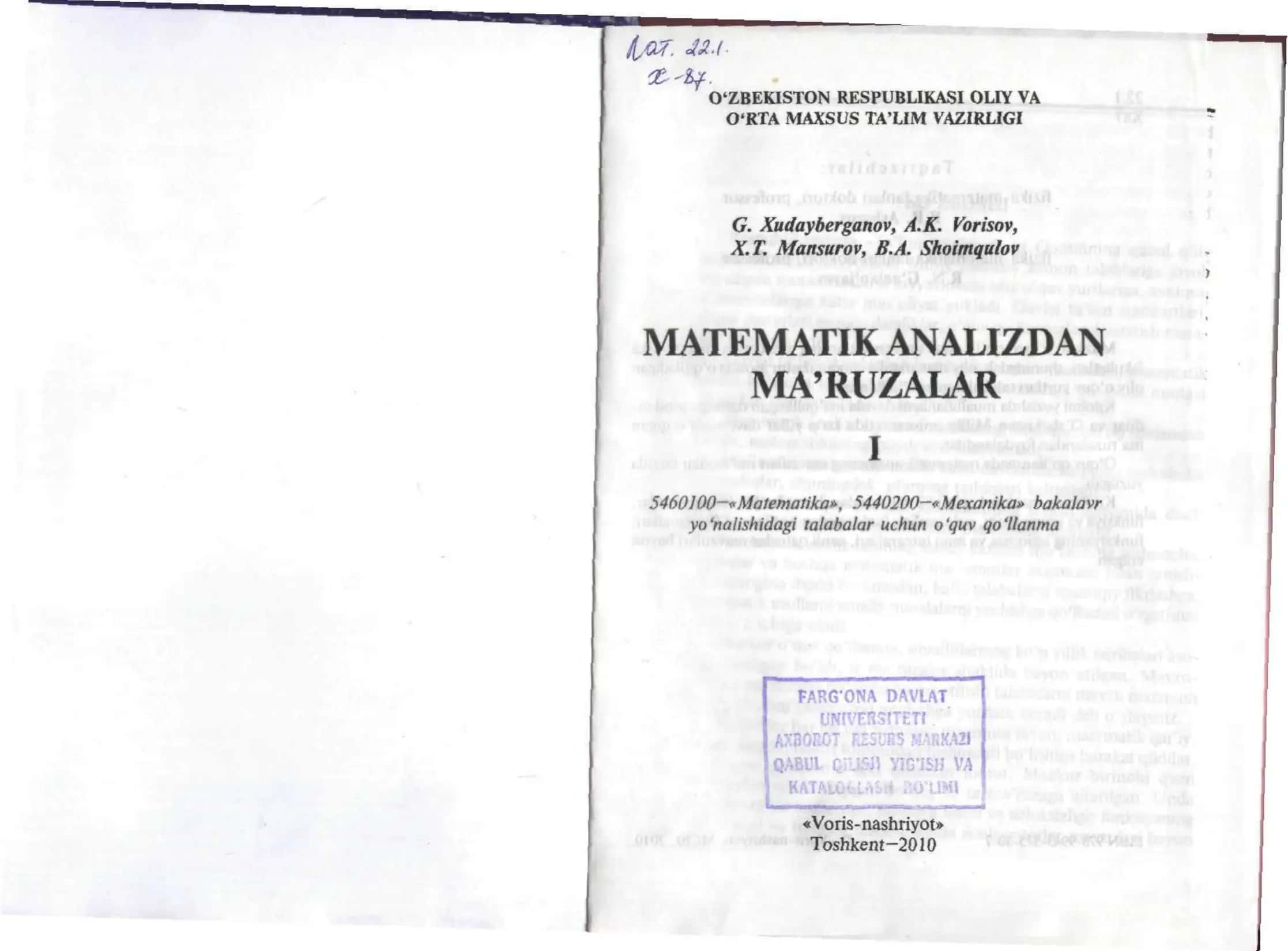 Matematik analizdan ma'ruzalar 2