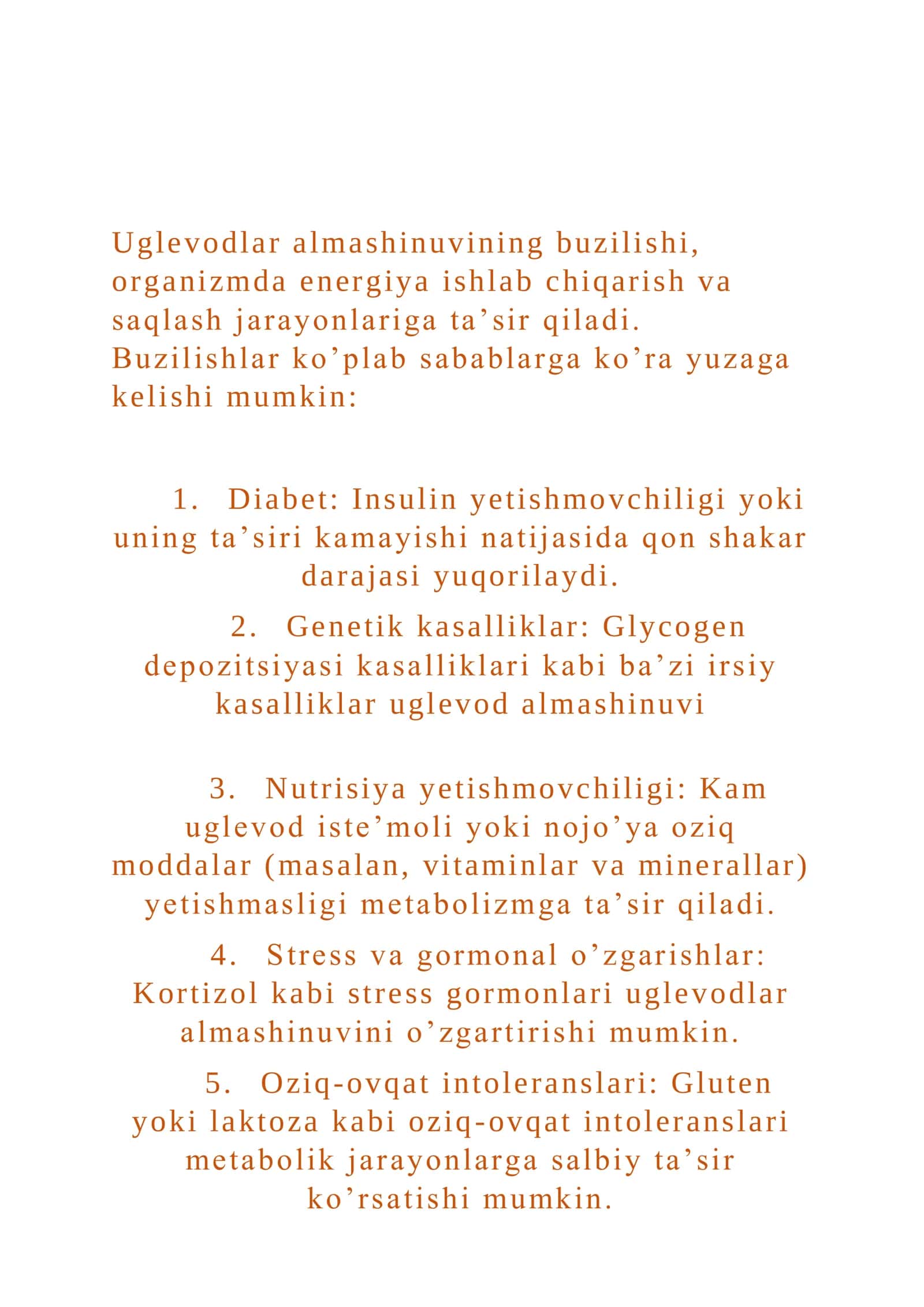 Uglevodlar almashinuvi buzilishi 2
