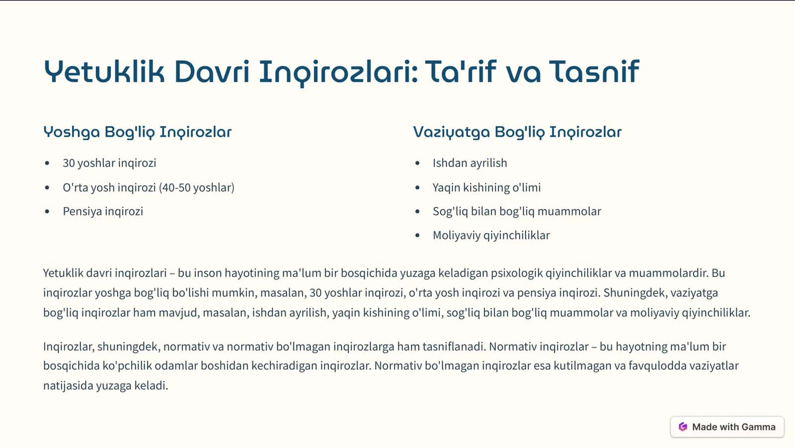 Rivojlanish Psixologiyasida  Yetuklik Davri Inqirozlari 2