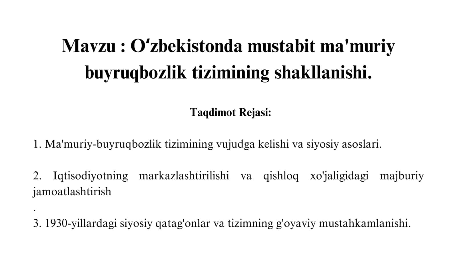 Oʻzbekistonda mustabit ma'muriy buyruqbozlik tizimining shakllanishi 2