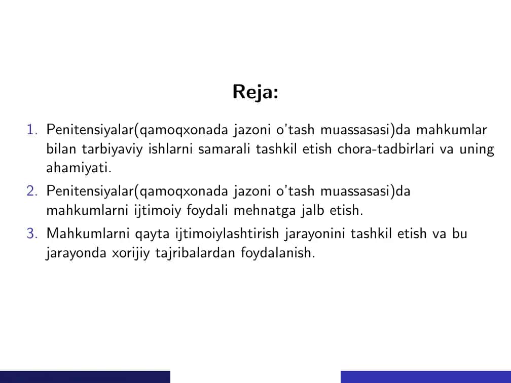 Penitensiyalar(qamoqxonada jazoni o’tash muassasasi)da ijtimoiy ishni tashkil qilish jarayonlari 2