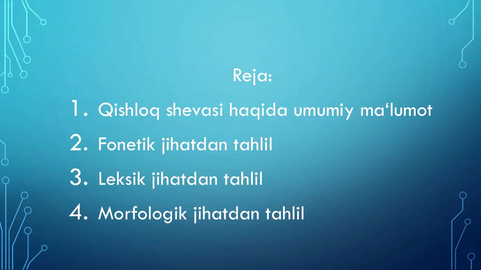 Qashqadaryo viloyati Mirishkor tumani Guliston QFY qarluq shevalari haqida 2