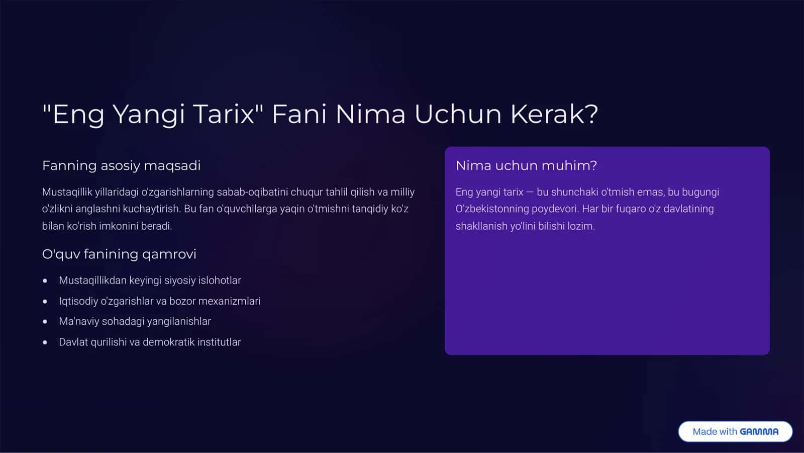 O‘ZBEKISTONNING ENG YANGI TARIXI: MUSTAQILLIK VA TARAQQIYOT BOSQICHLARI 2