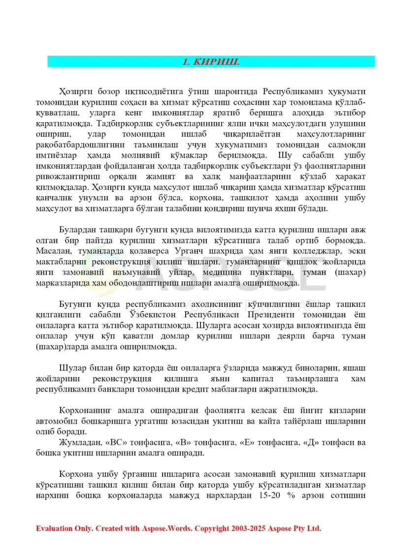 Автомобил бошкаришга укитиш фаолияти biznes rejasi 2