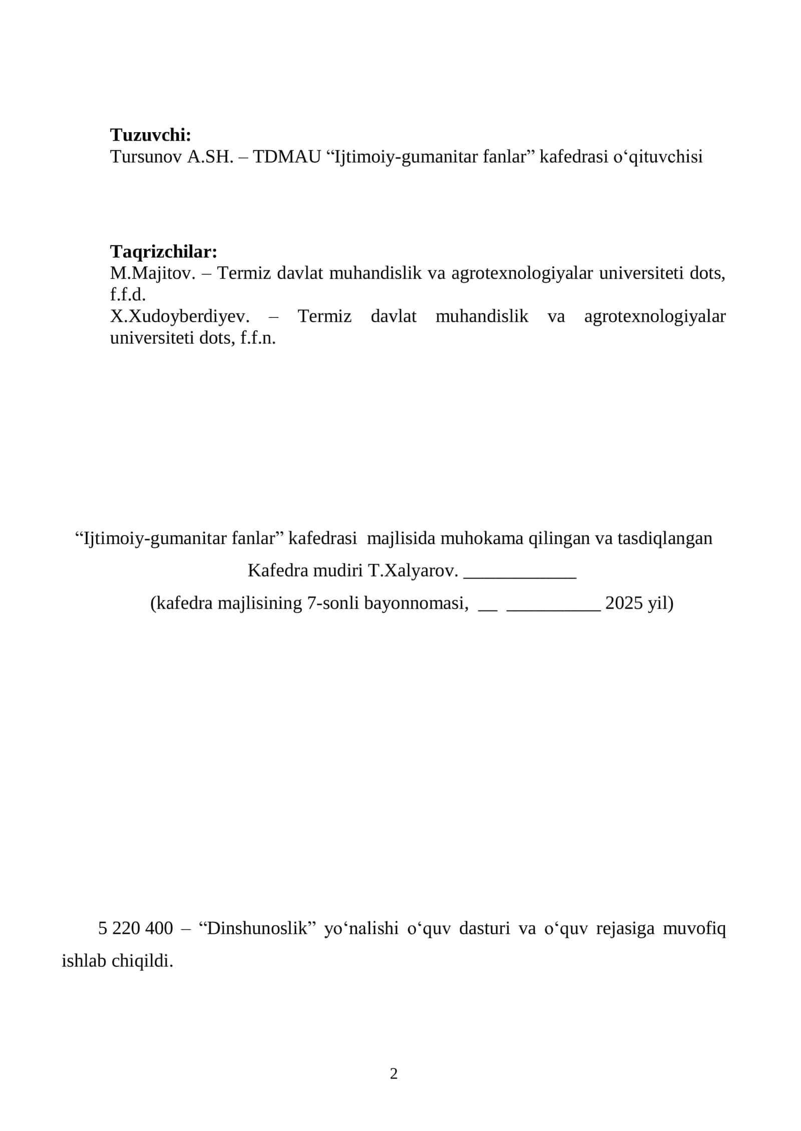 Dinshunoslik 2