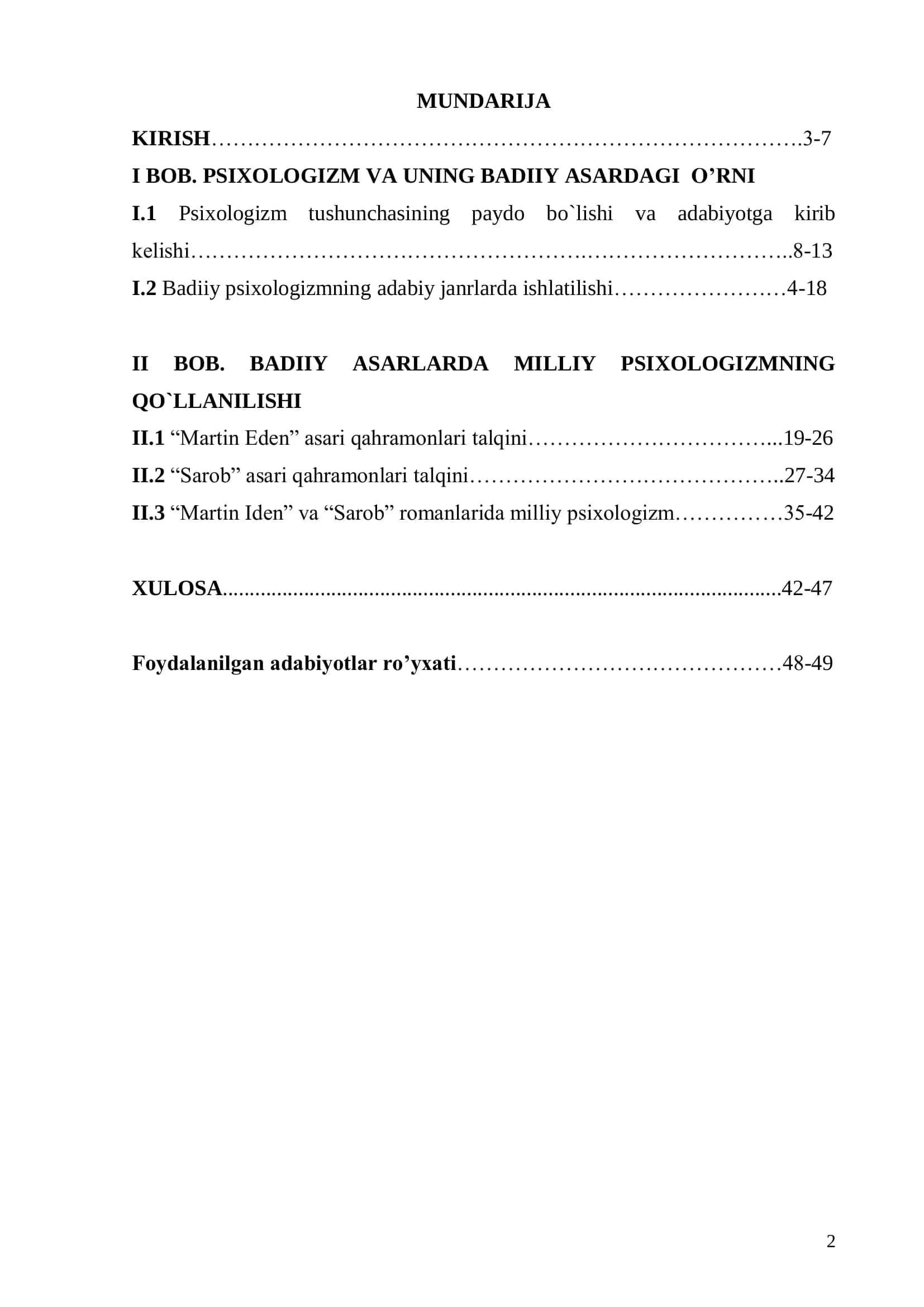 “Ingliz va o`zbek adabiyotida milliy psixologizm” (“Martin Iden” va “Sarob”asarlari misolida) 2