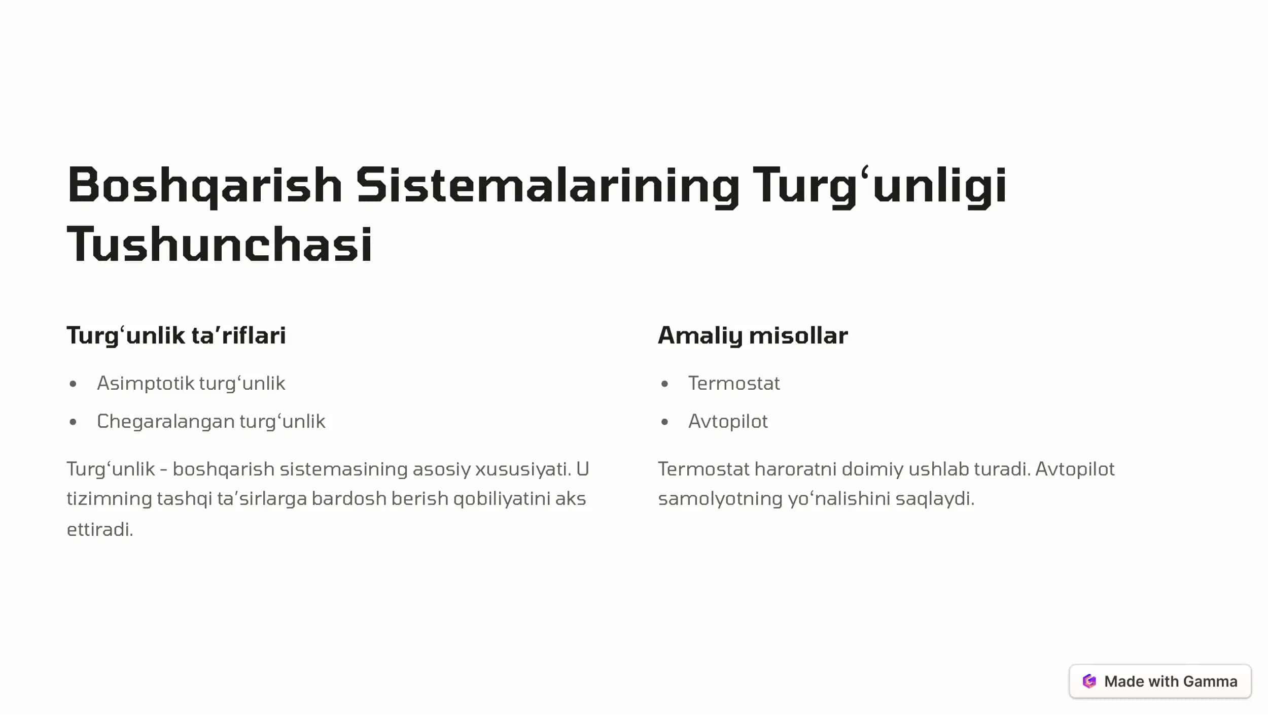 Avtomatik Boshqarish Nazariyasida Turg'unlik 2