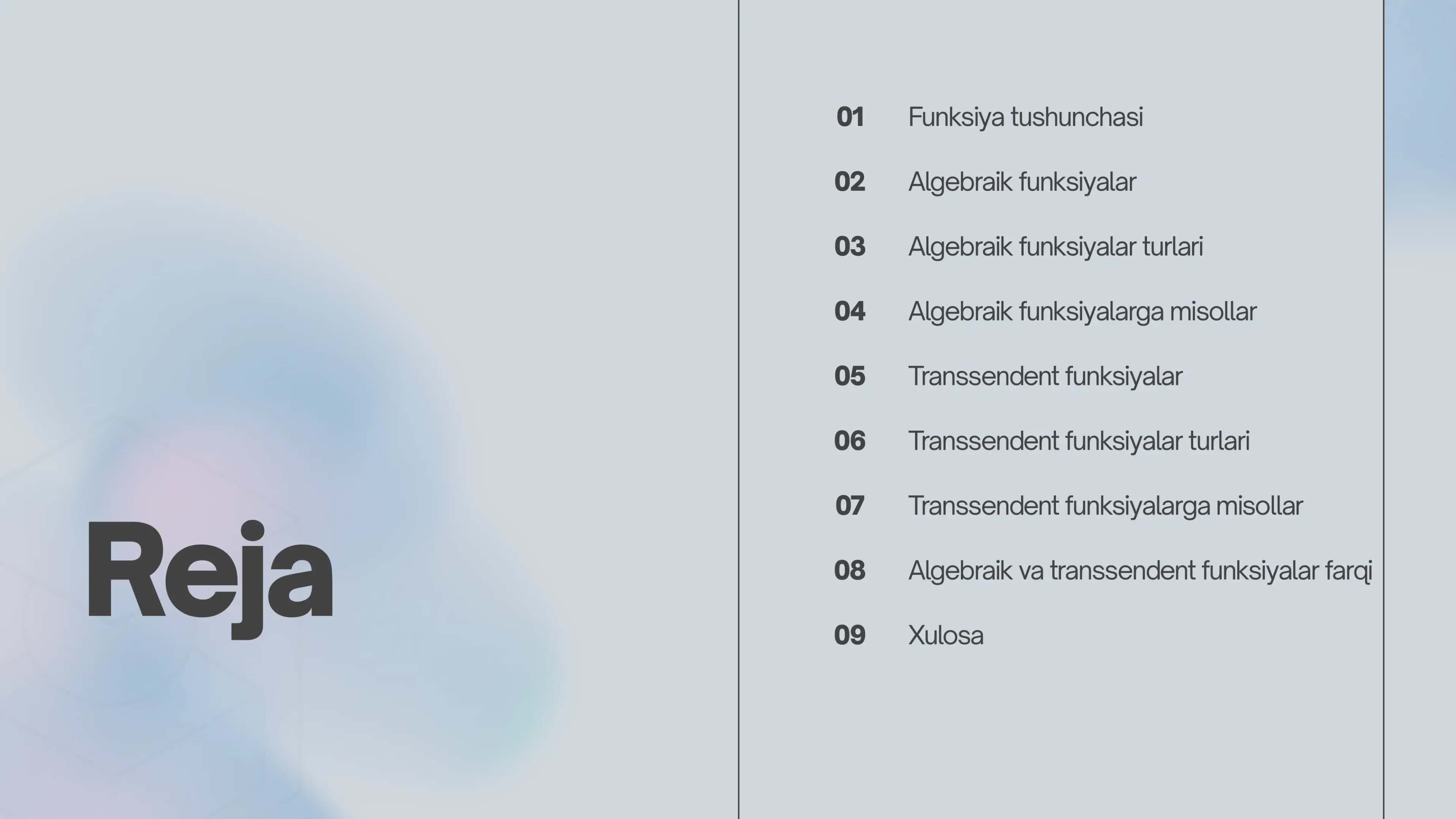 Mavzu: Algebraik va transsendent funksiyalar. 2