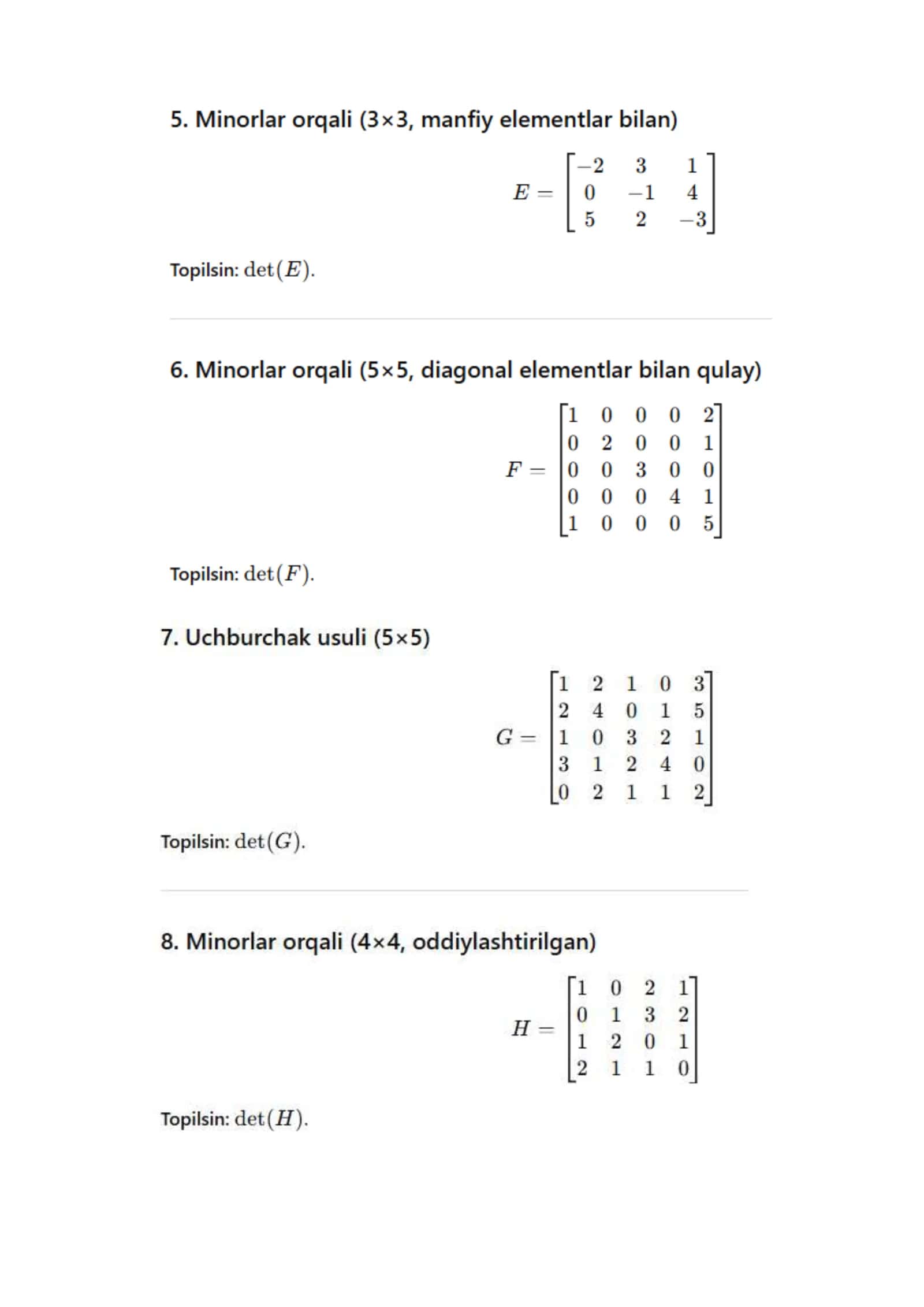 Determinantni hisoblash 2