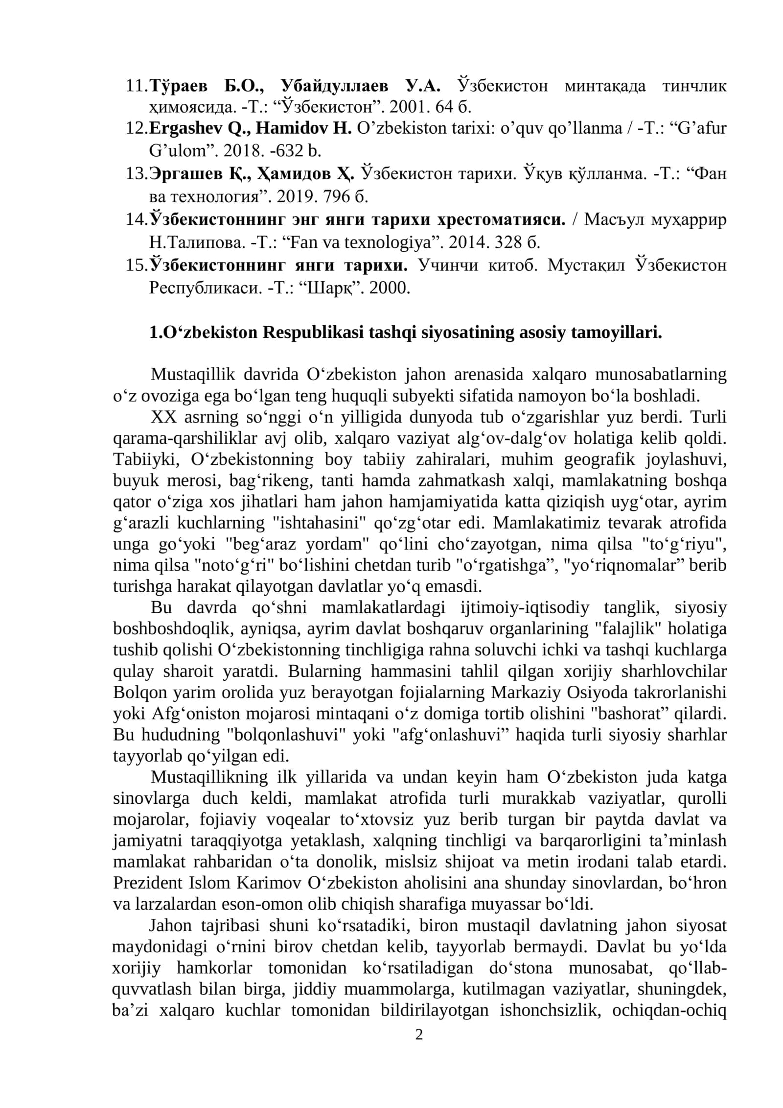 O„ZBEKISTON RESPUBLIKASINI RIVOJLANTIRISH STRATEGIYASI 2