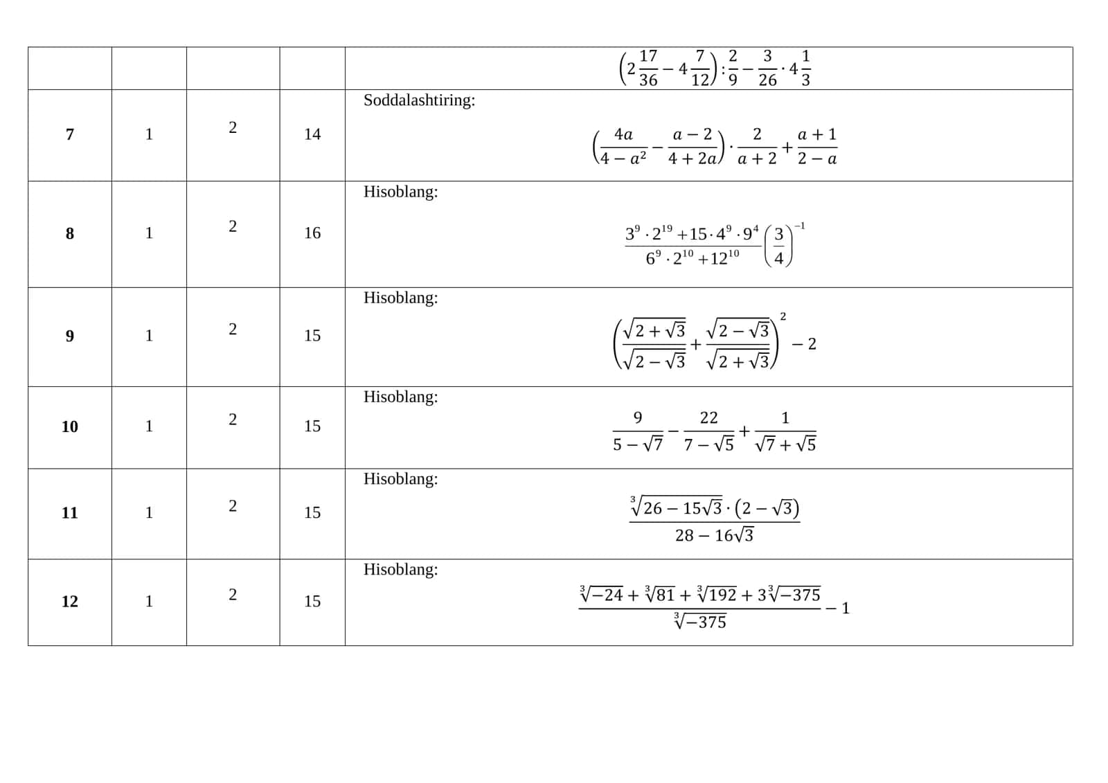 «MATEMATIKA ASOSLARI» FANIDAN YAKUNIY NAZORAT SAVOLLARI (UZB) 2