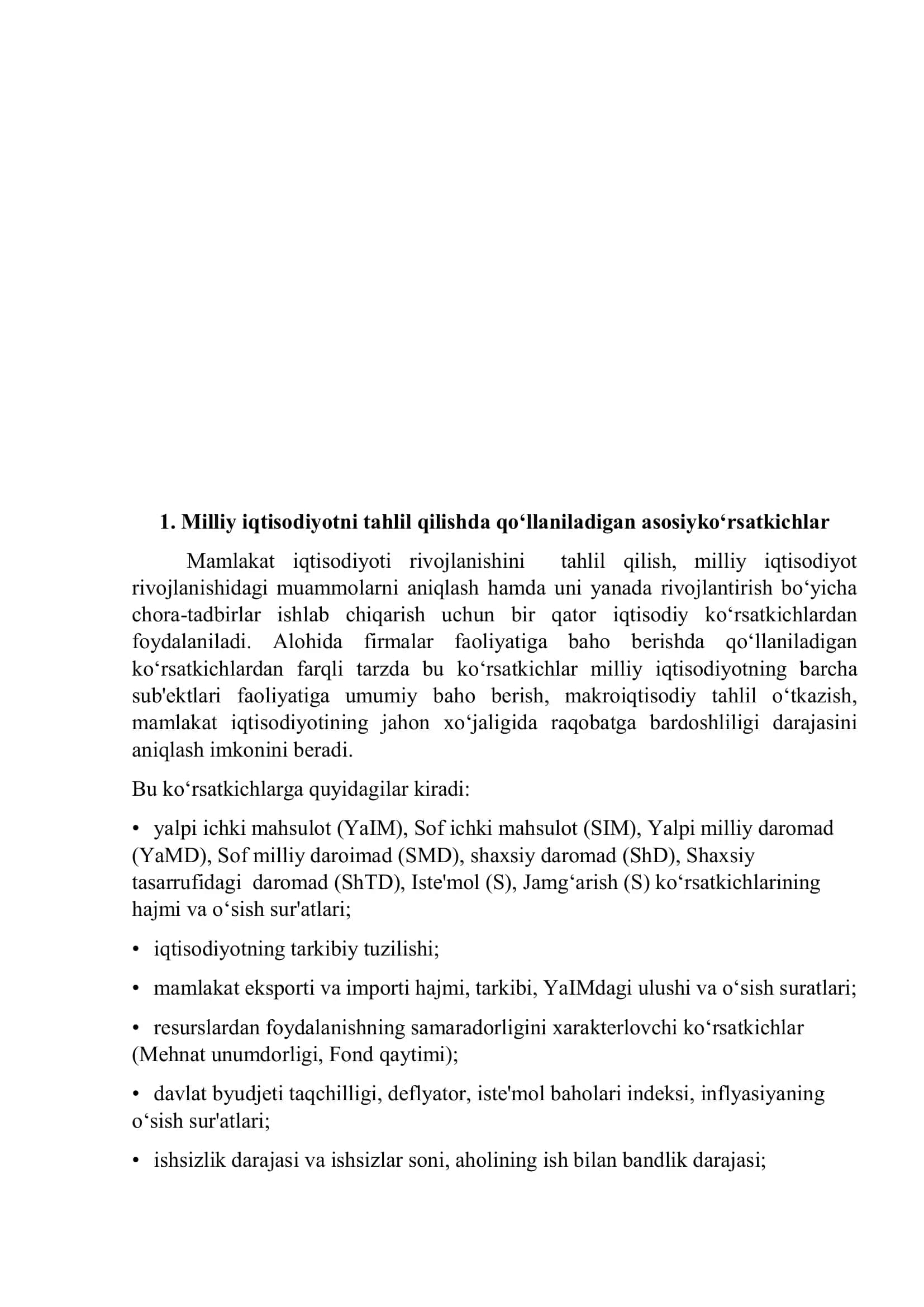 Milliy iqtisodiyotni tahlil qilishda qo‘llaniladigan asosiy ko‘rsatkichlar 2