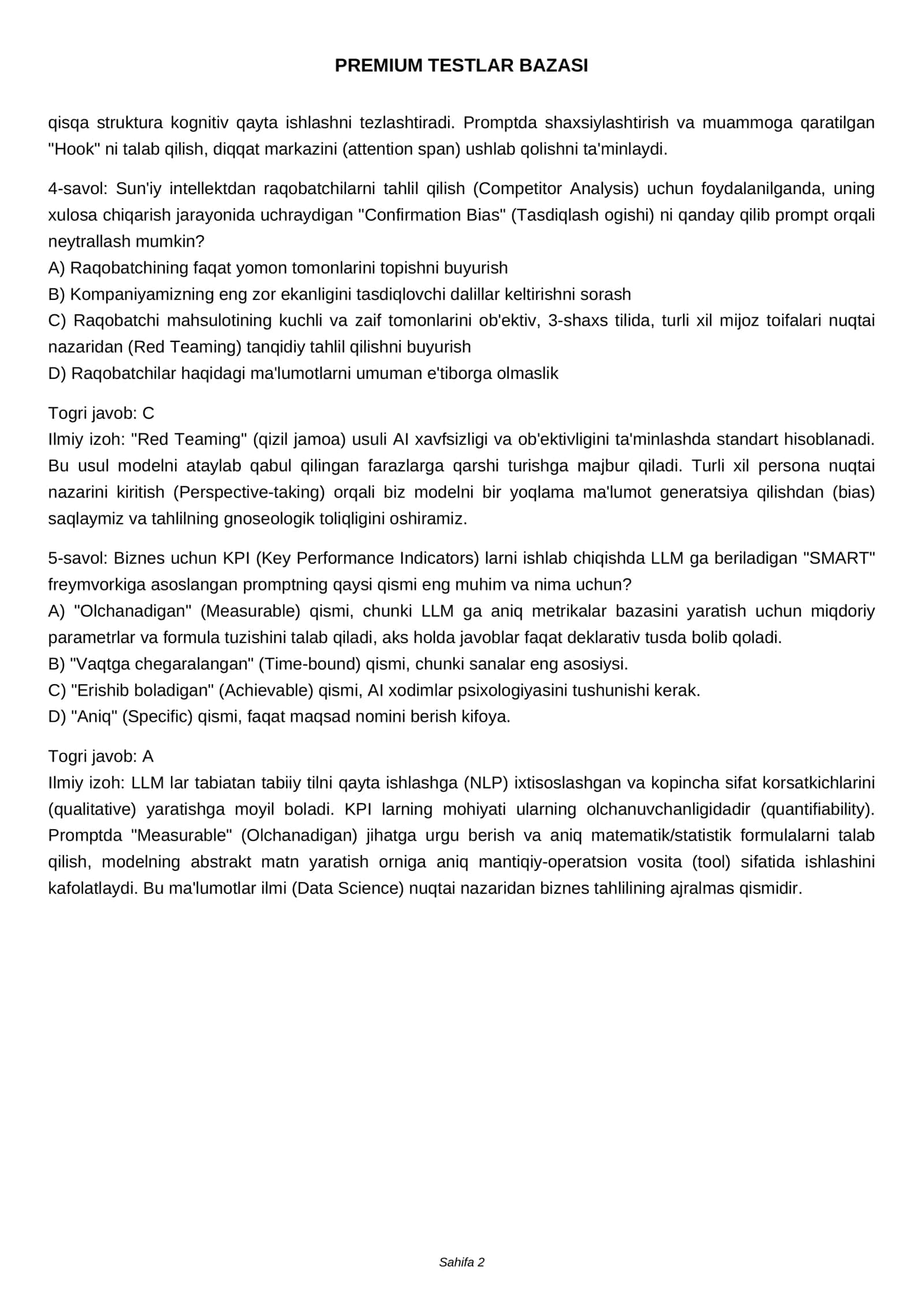 BIZNES UCHUN AI PROMPTLAR - PREMIUM TEST BAZASI 2