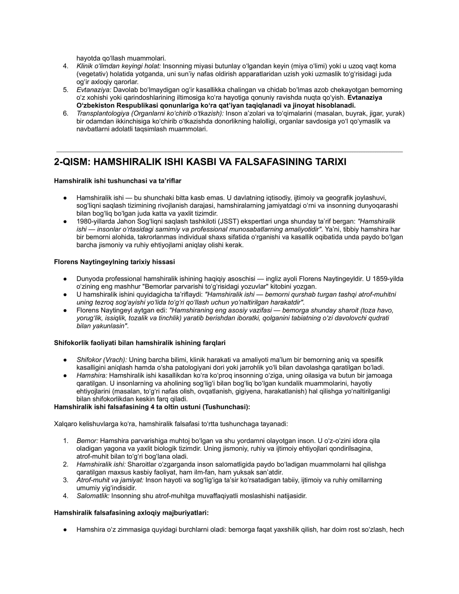 1-QISM: BIOETIKA VA TIBBIY DEONTOLOGIYA ASOSLARI (YANA HAM KENGAYTIRILGAN) 2