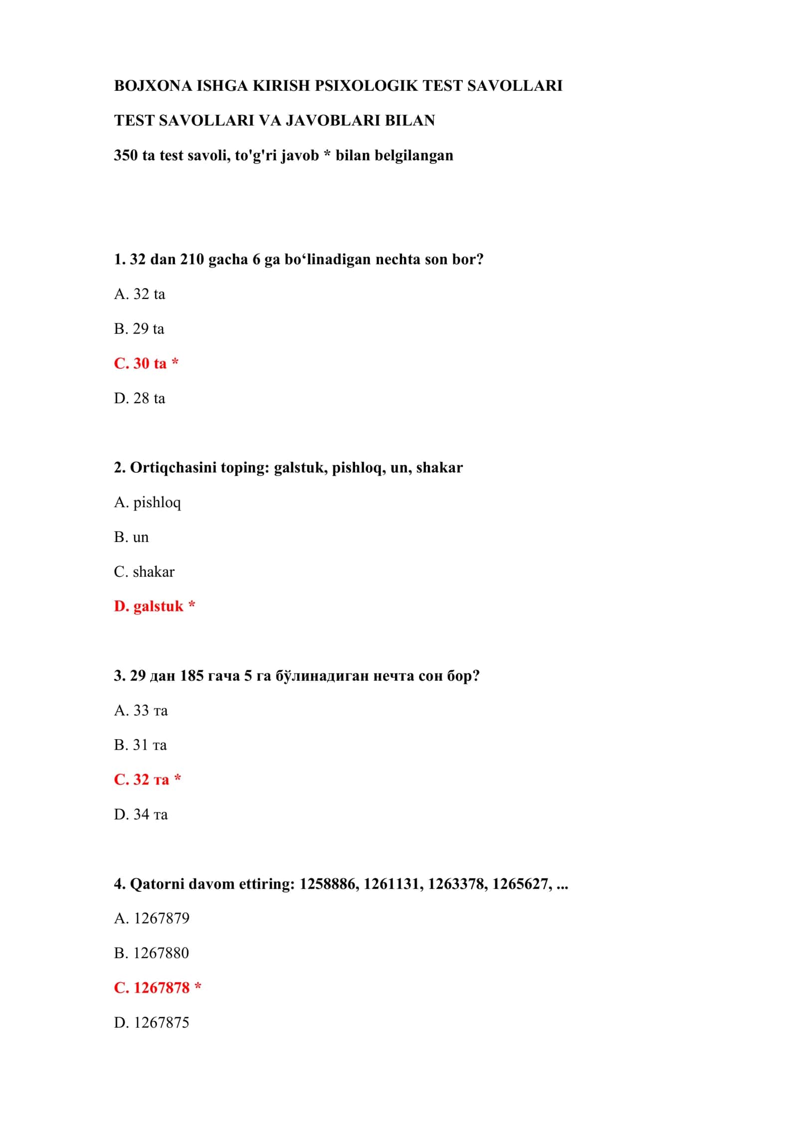 KIRISH PSIXOLOGIK TEST SAVOLLARI 2