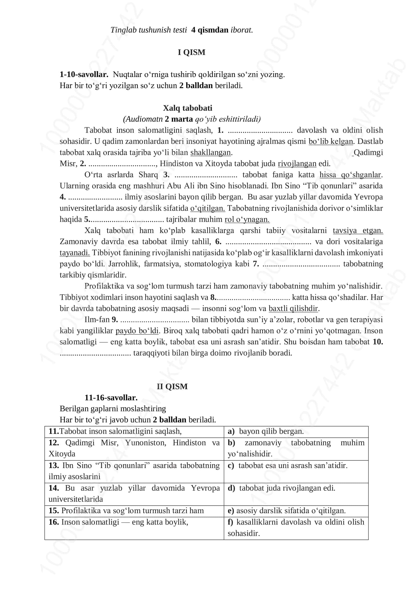 Tinglab tushunish testi 2