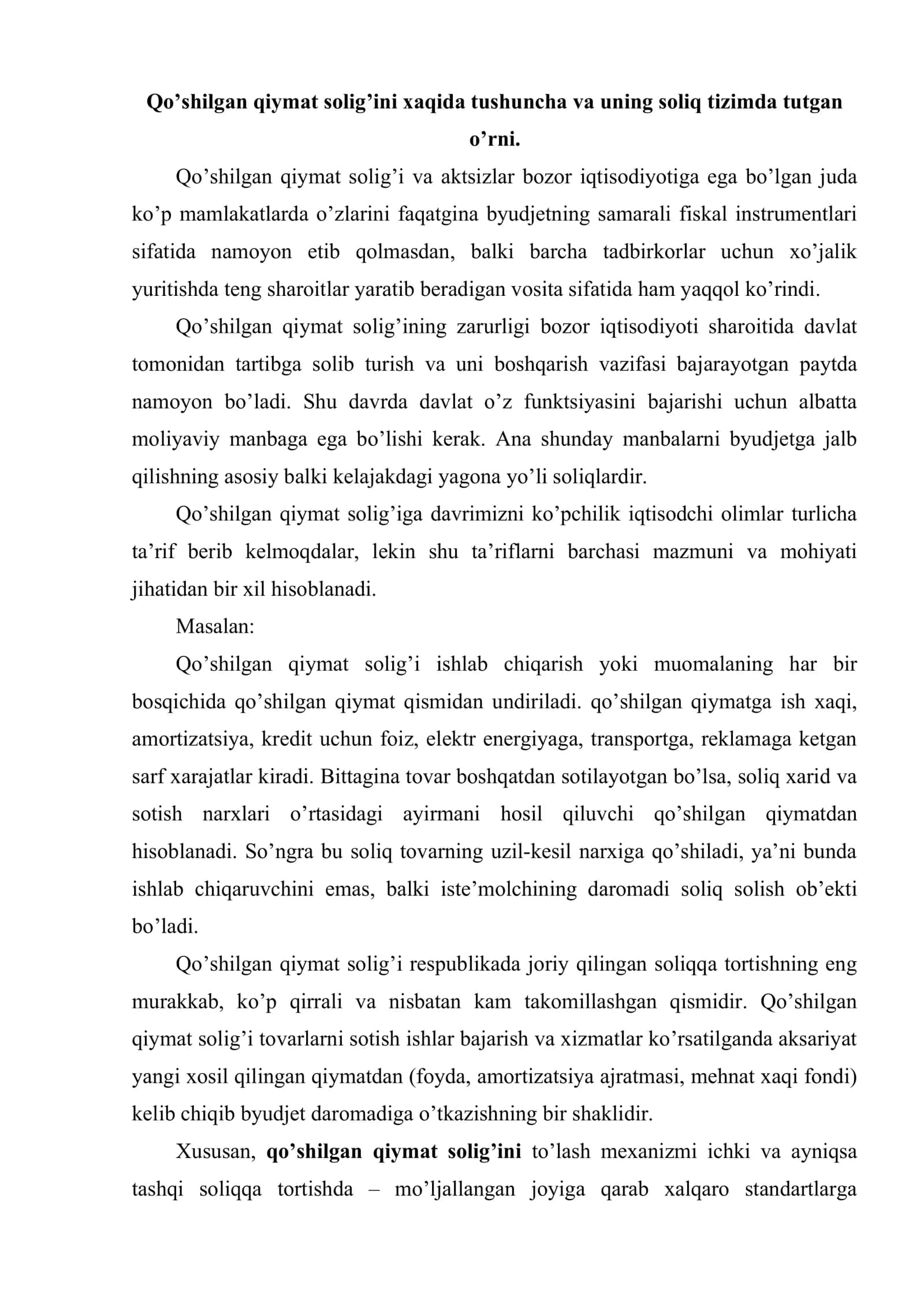 Qo’shilgan qiymat solig’i va aktsiz soliqlarini prognozlash 2