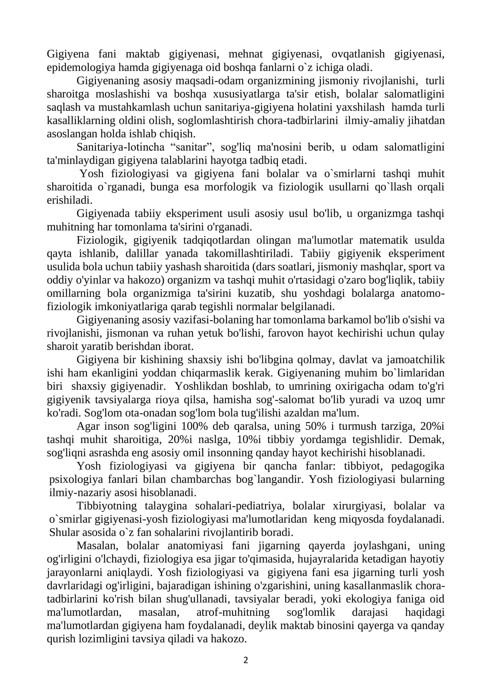 YOSH FIZIOLOGIYASI VA GIGIENA. O`SISH VA RIVOJLANISHNING UMUMIY QONUNIYATLARI 2