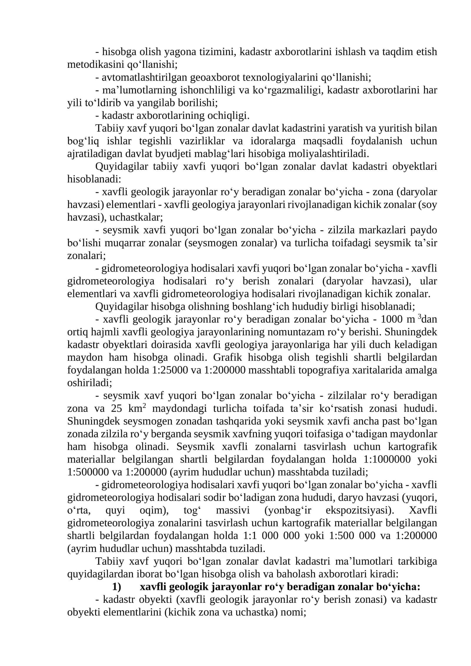 Tabiiy xavfi yuqori bo`lgan zonalar davlat kadastri 2