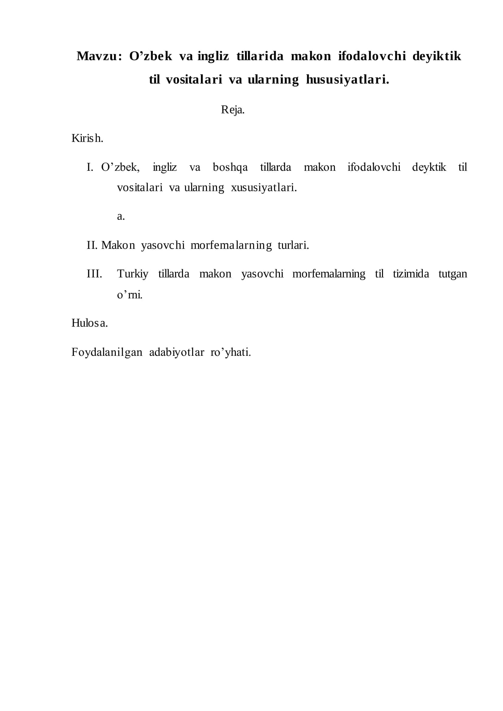 O’zbek va ingliz tillarida makon ifodalovchi deyiktik til vositalari va ularning hususiyatlari 2