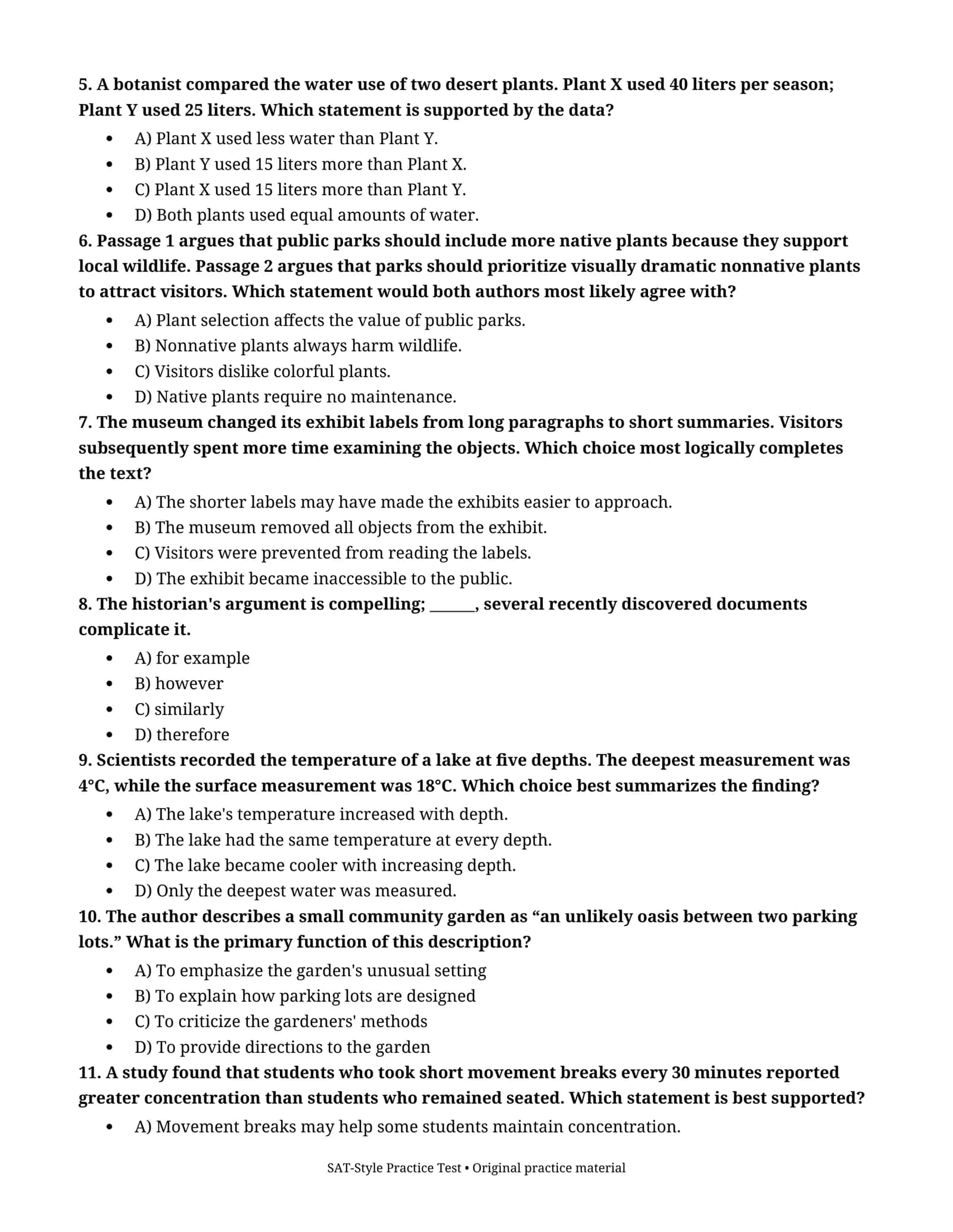 SAT Practice Test — 98 ta original savol va javoblar 2