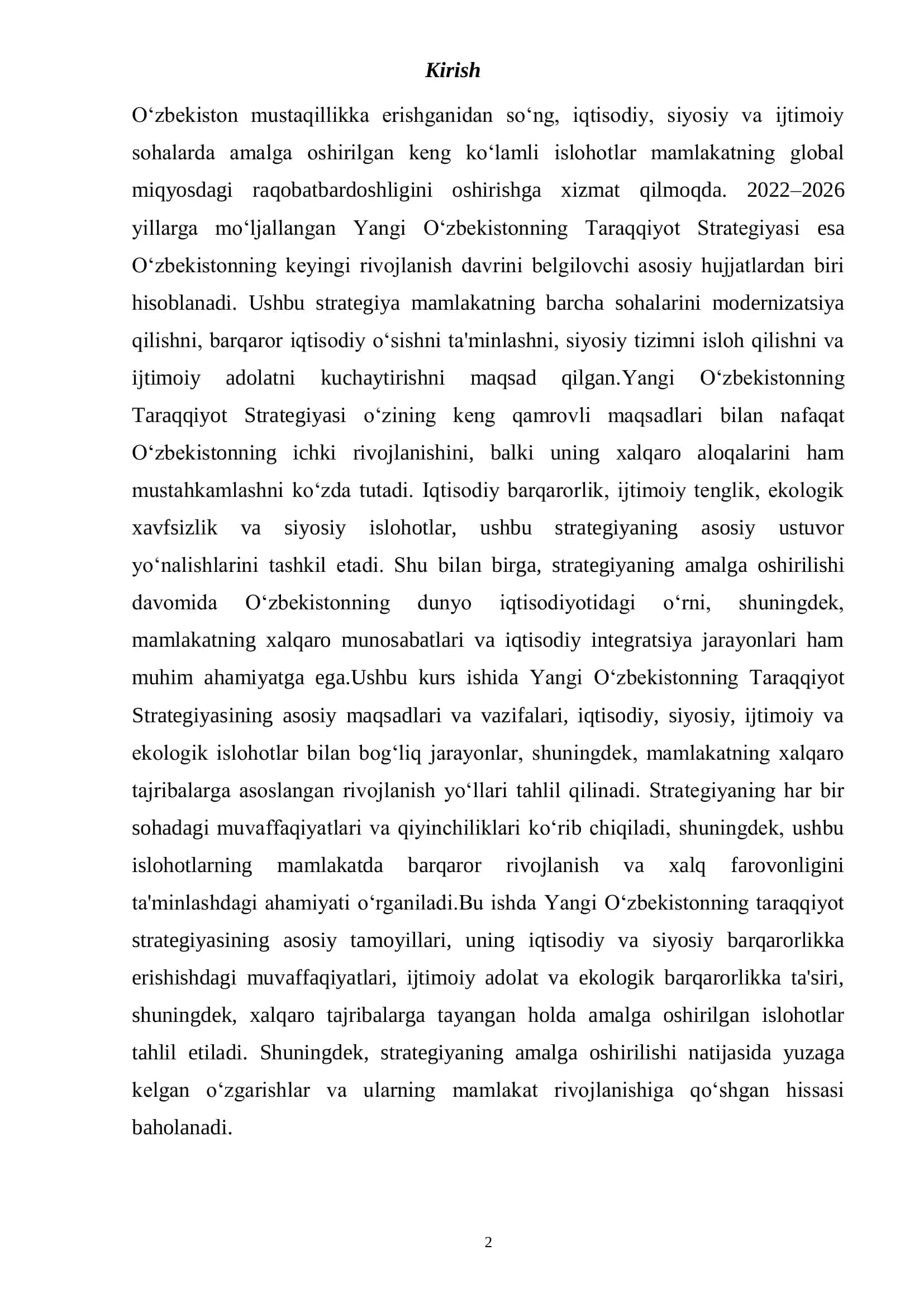Yangi O‘zbekistonning Taraqqiyot Strategiyasi 2