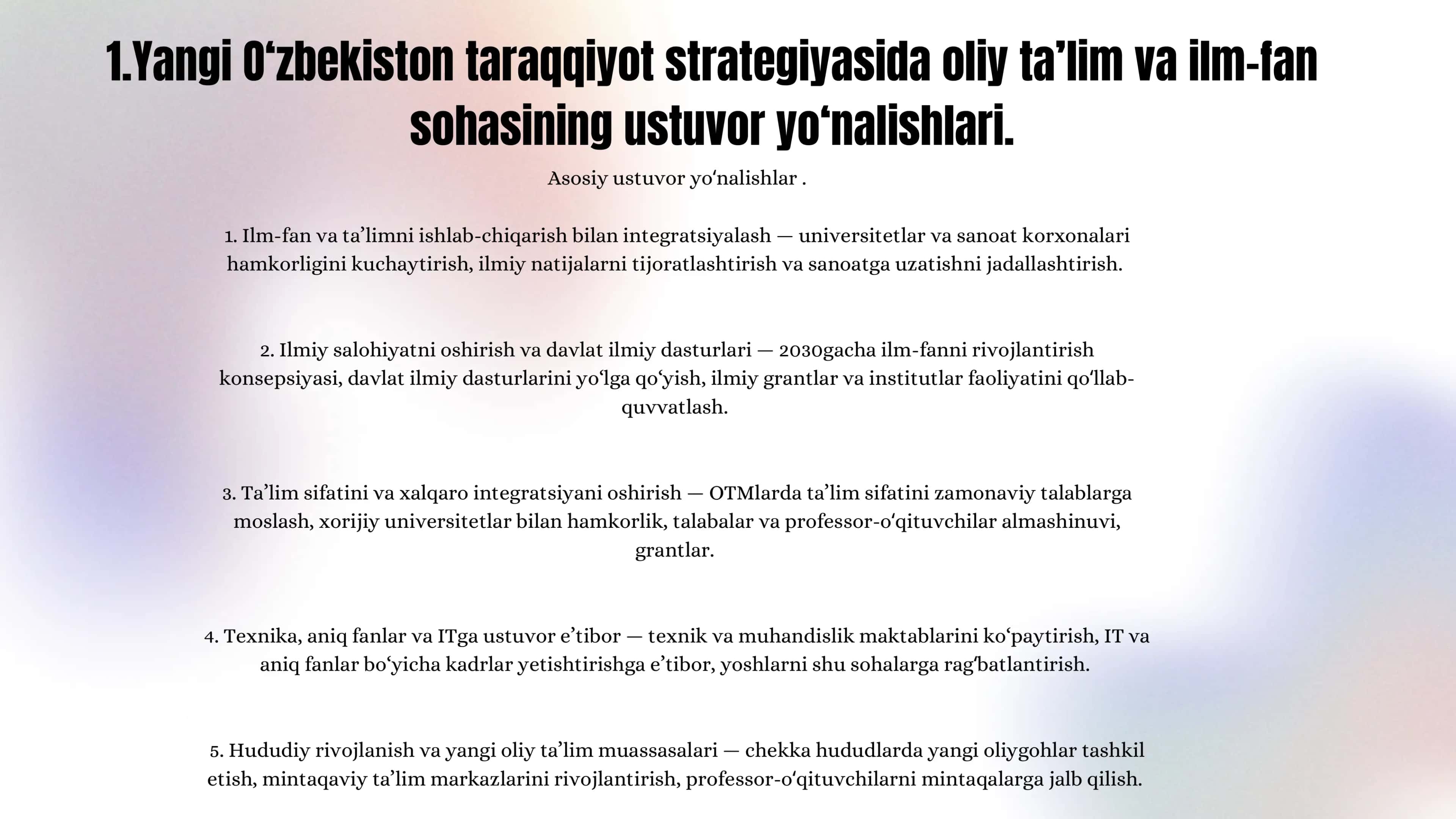 Yangi O‘zbekistonda oliy ta’lim va ilm-fan 2