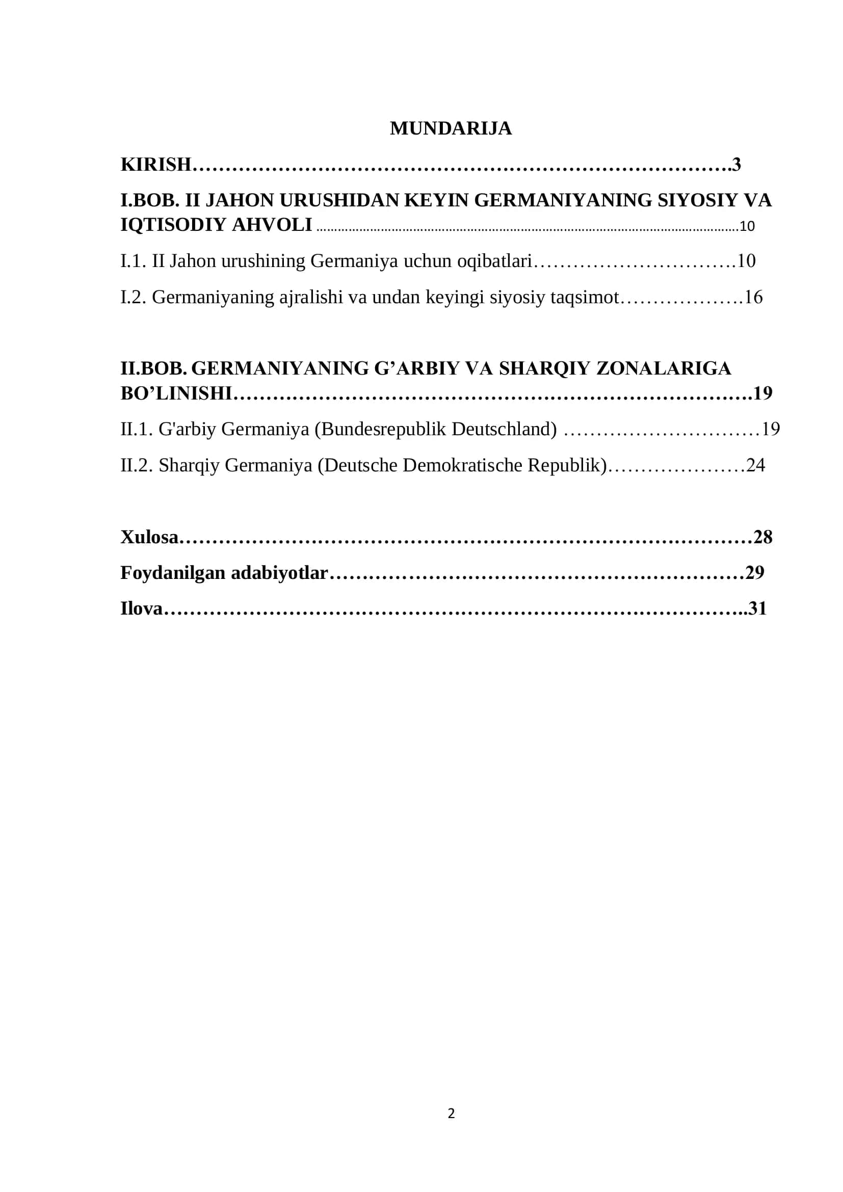 II Jahon urushidan keyin Germaniyada Vujudga Kelgan G'arbiy va Sharqiy Zonalar 2