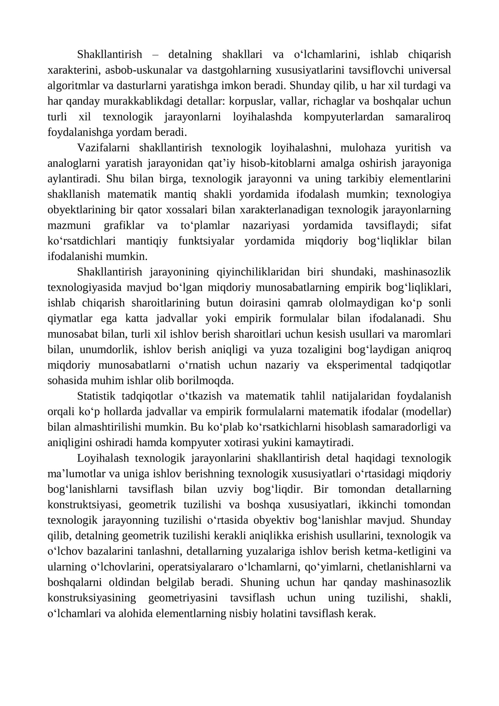 TEXNOLOGIK JARAYONLARNI LOYIHALASHDA VAZIFALARINI SHAKLLANTIRISH 2