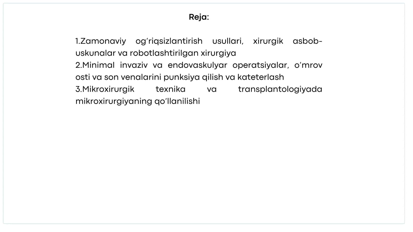 Zamonaviy jarrohlik amaliyotida og‘riqsizlantirish operatsiyasi 2