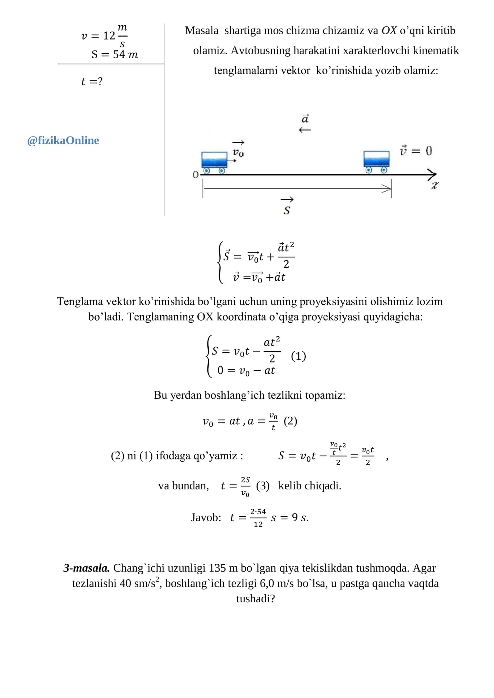 Kinematik tenglamalar 2
