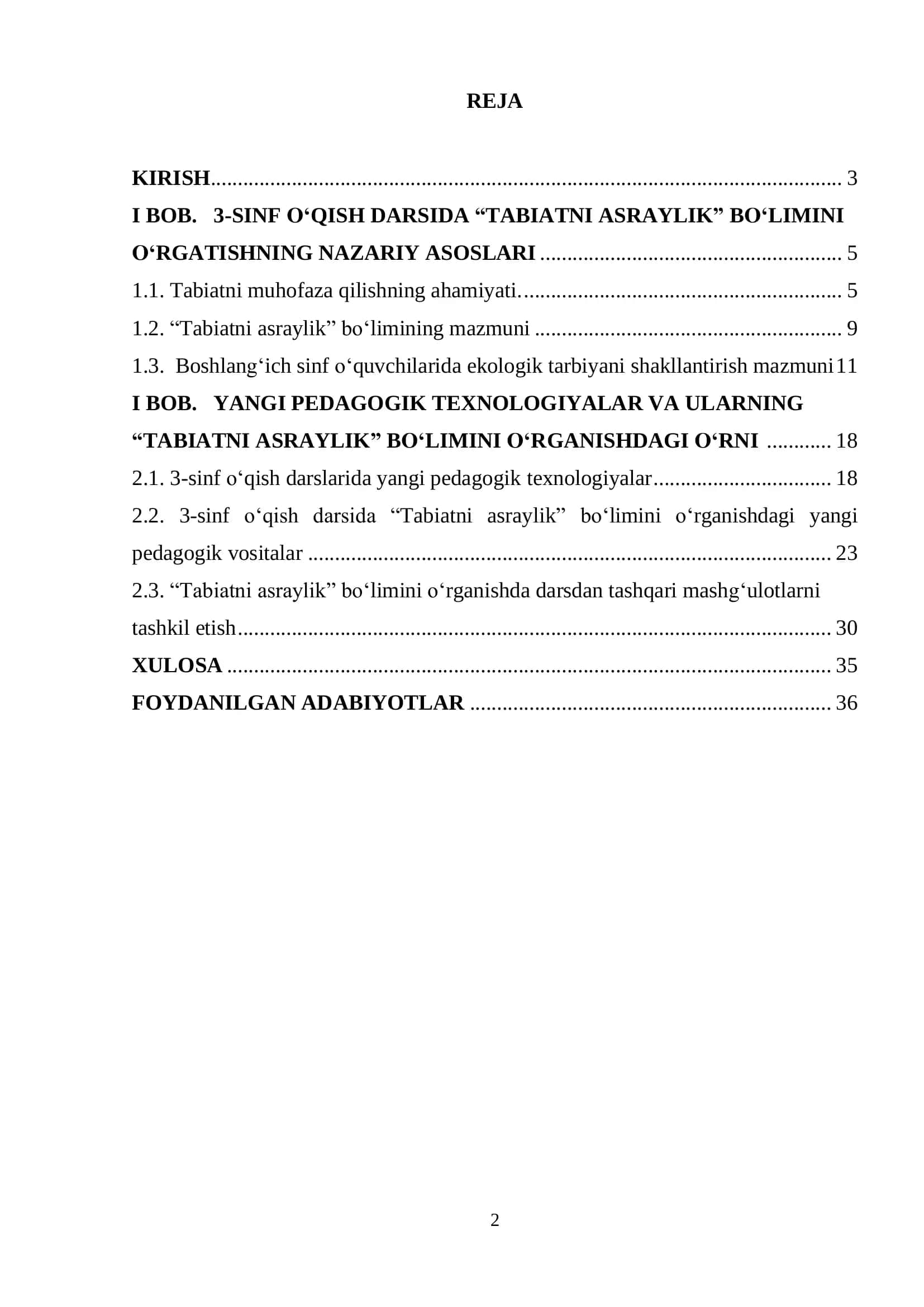 Tabiatni asraylik bo'limini yangi pedagogik texnologiyalar vositasida o'rganish kurs ishi 2