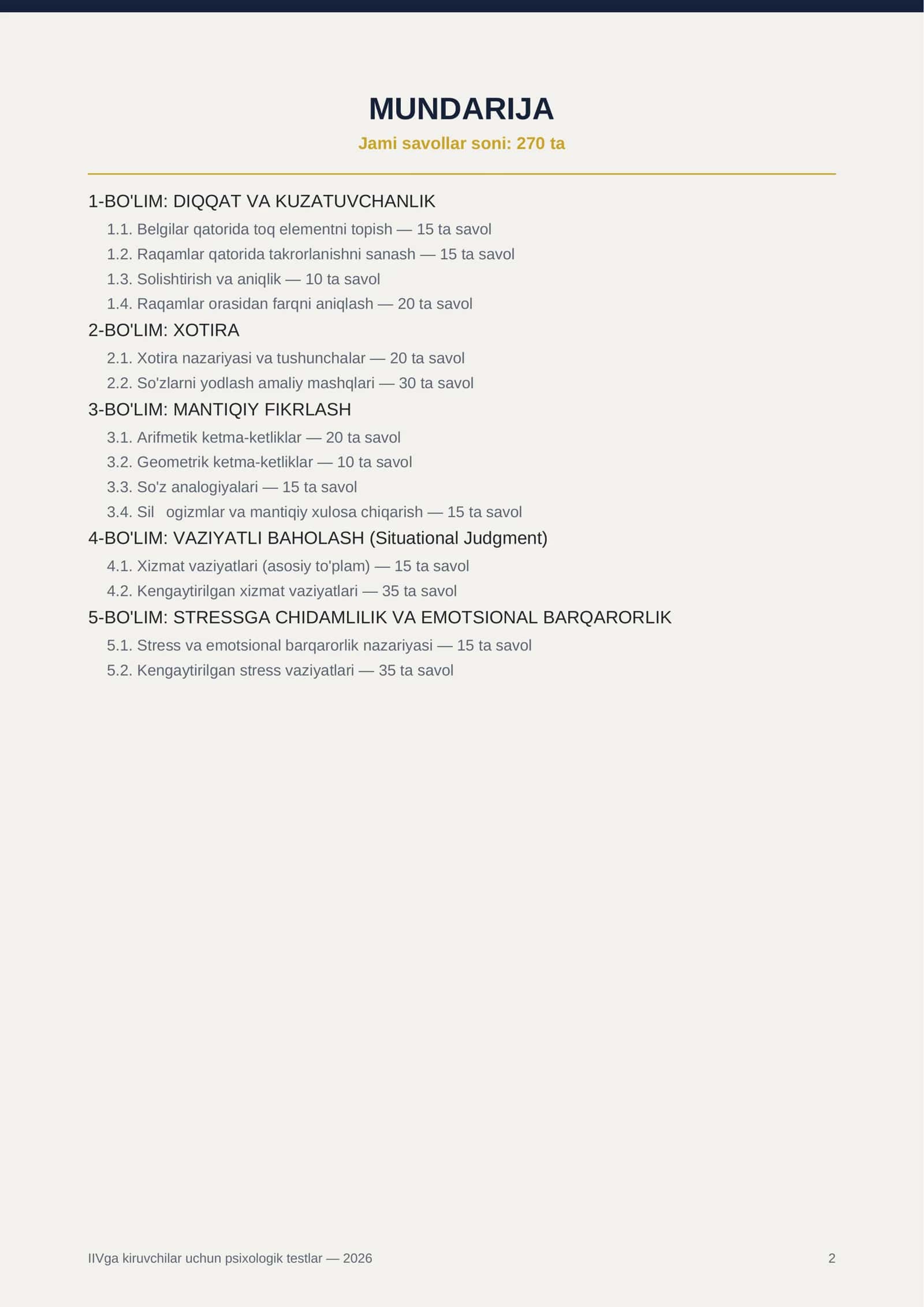[ICHKI ISHLAR ORGANLARIGA KIRUVCHILAR UCHUN PSIXOLOGIK TESTLAR TO'PLAMI] 2