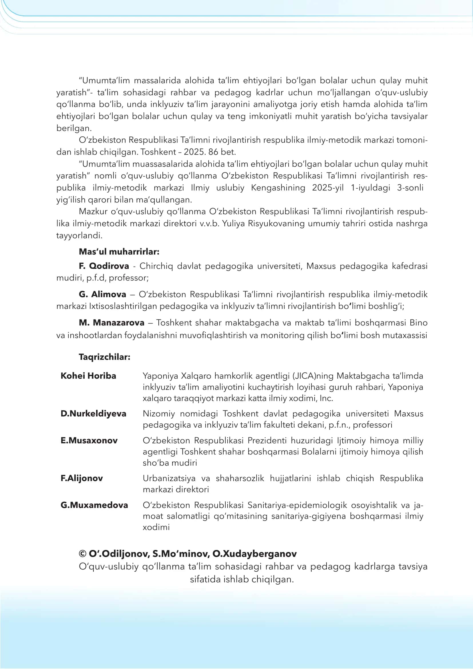 Umumtalim tashkilotlarida alohida yordamga muhtoj bolalar uchun Inklyuziv ta’limni amalga oshirish:istiqbollar va muammolar 2