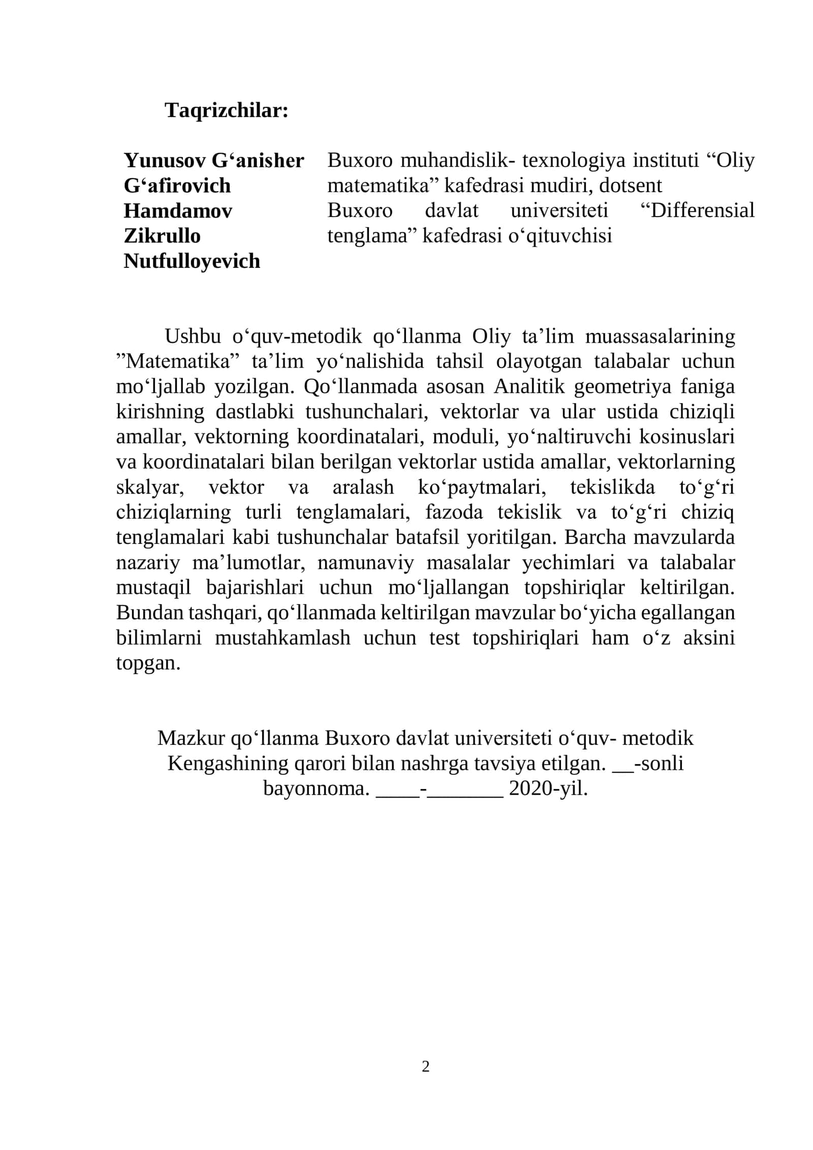 ANALITIK GEOMETRIYADAN MISOL VA MASALALAR 2