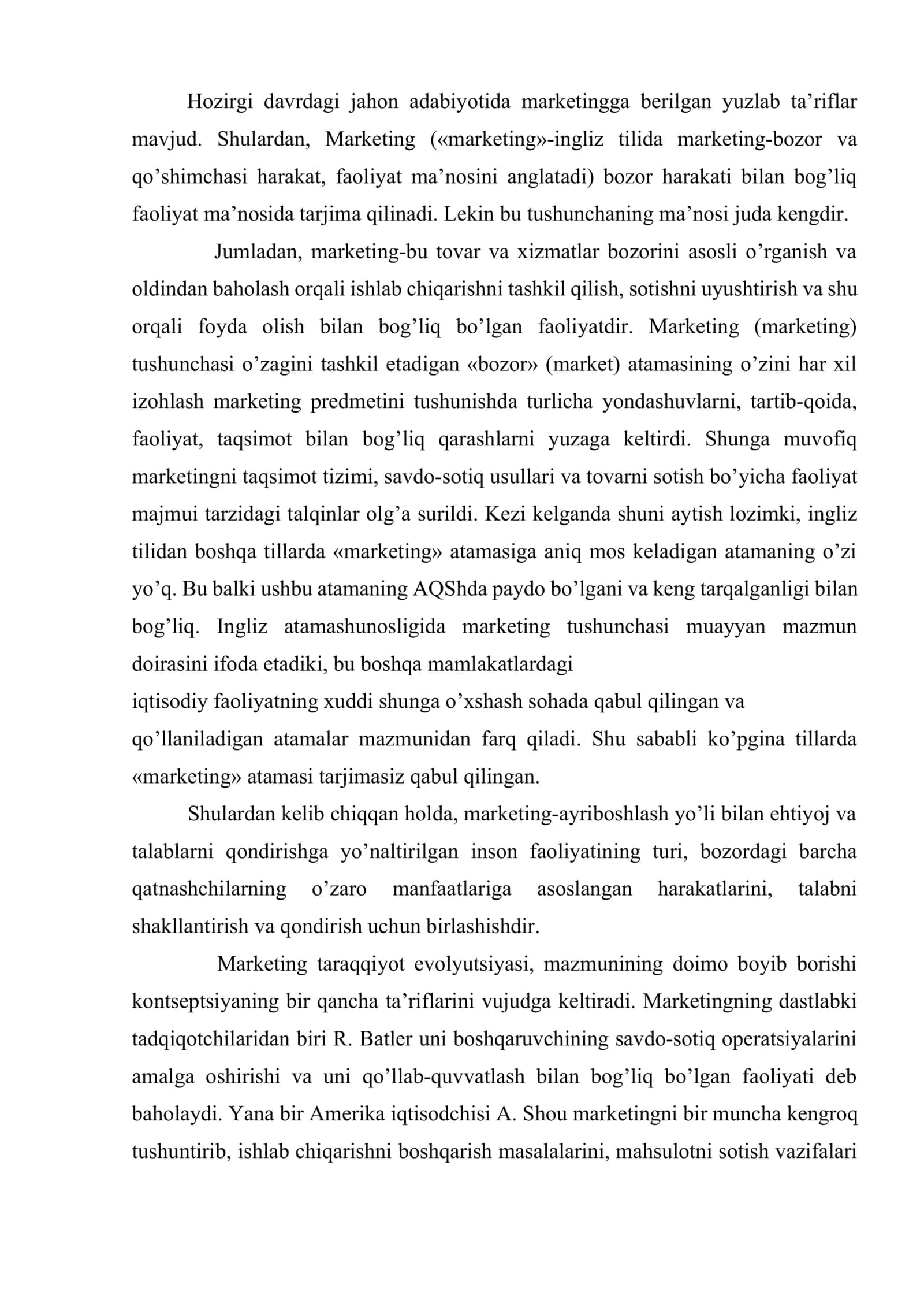 Marketing nuqtai-nazaridan bozorni o’ziga xos xususiyatini o’rganish 2
