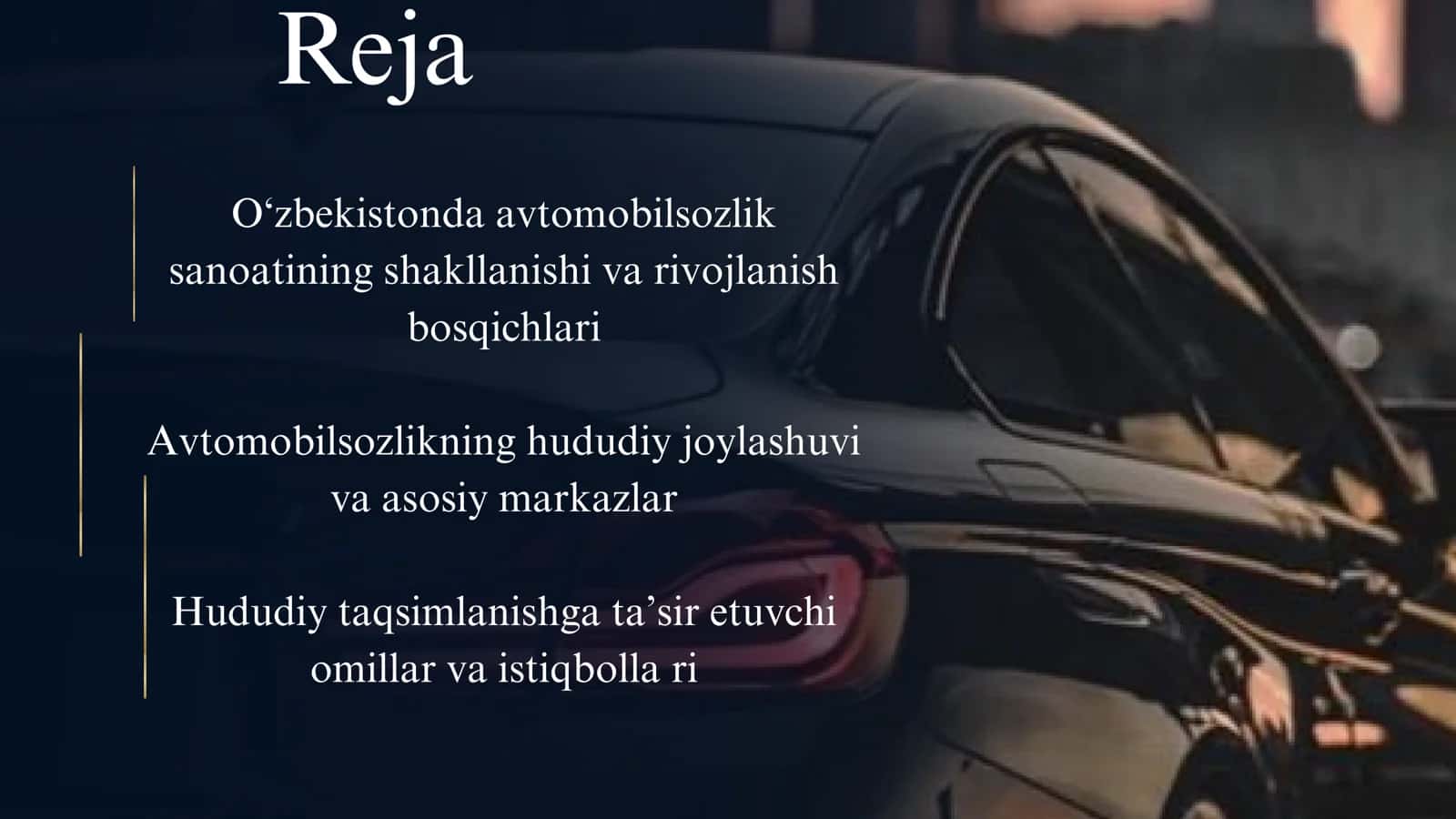 O'zbekistonda avtomobilsozlikni hududiy taqsimlanishi 2