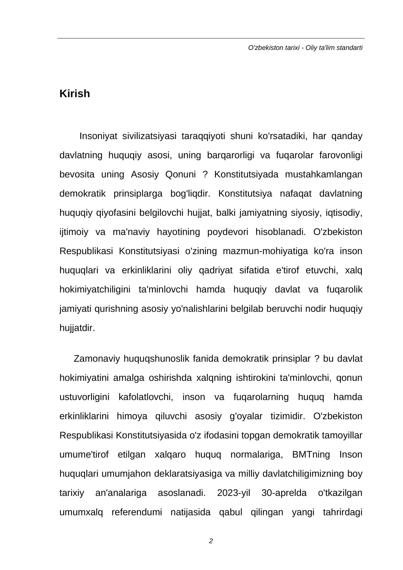 MUSTAQIL ISH: O'zbekiston Respublikasi Konstitutsiyasining demokratik prinsiplari 2