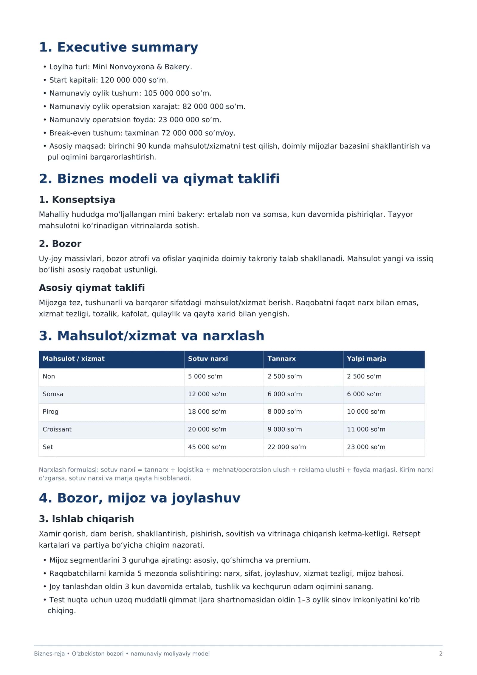 Mukammal Mini NONVOYXONA & BAKERY biznes rejasi 2