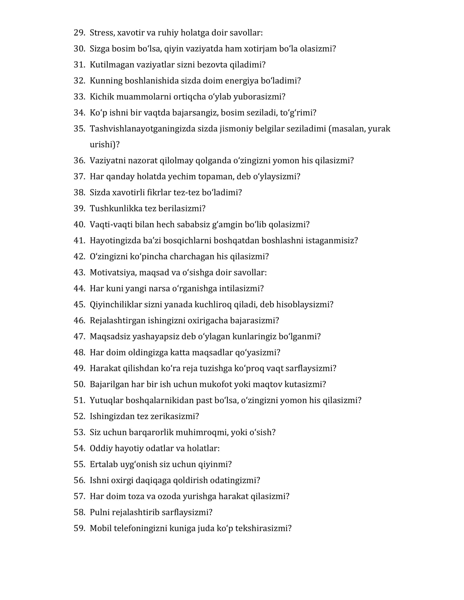Quruqlikdagi qo'shinlar institutiga kirishda PSIXOLOGIK TEST SAVOLLARI HA/YO’Q (120 ta) 2