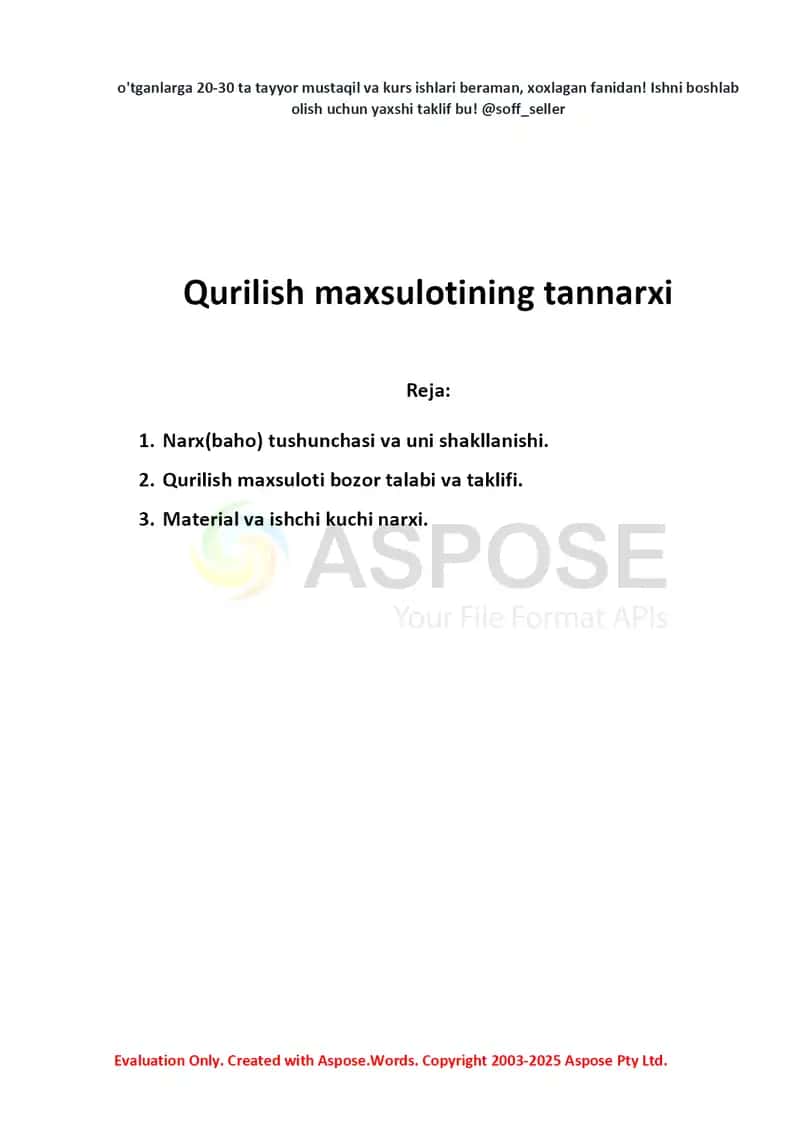 Qurilish mahsulotining tannarxi 2