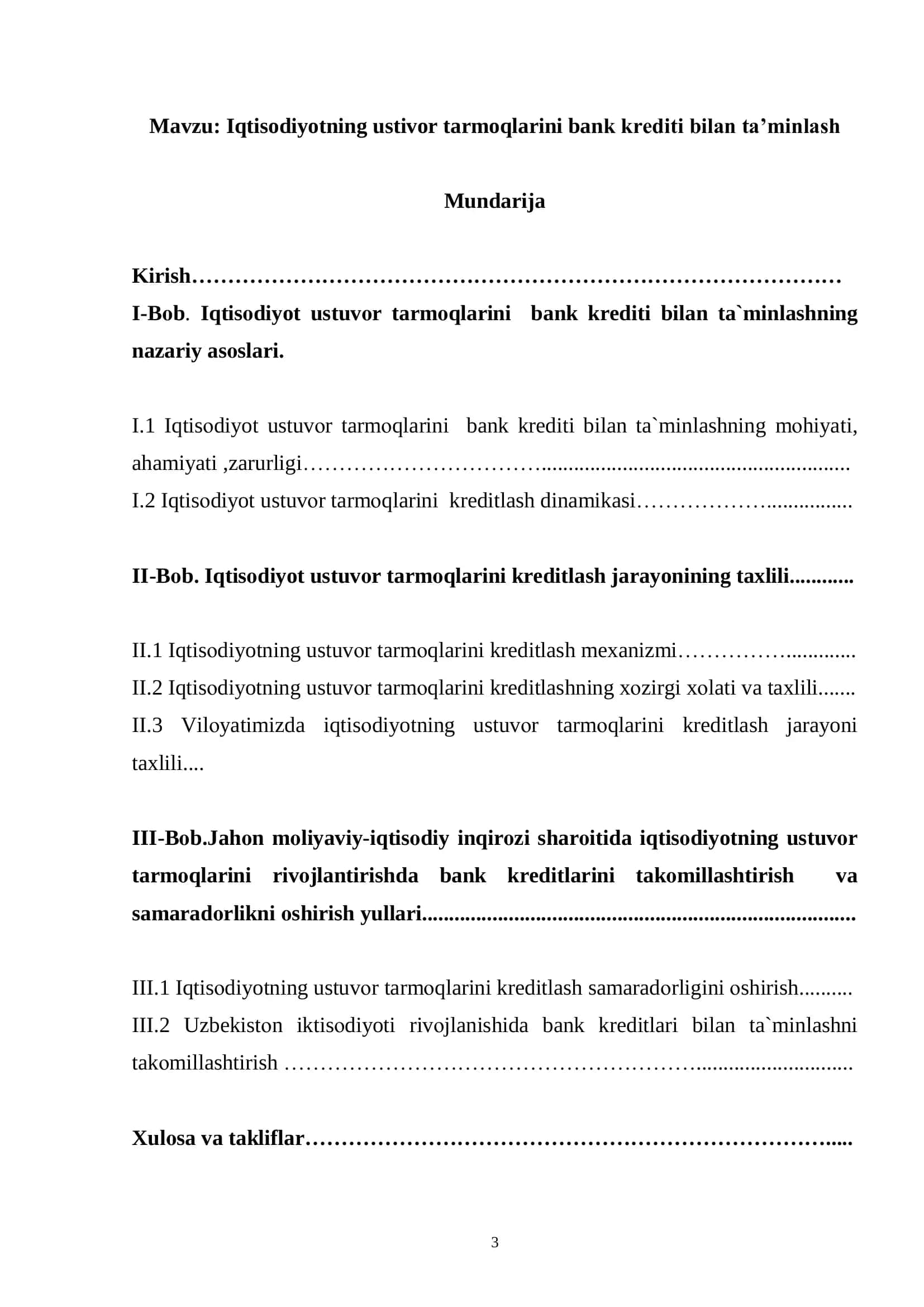 Iqtisodiyotning ustivor tarmoqlarini bank krediti bilan ta’minlash 2