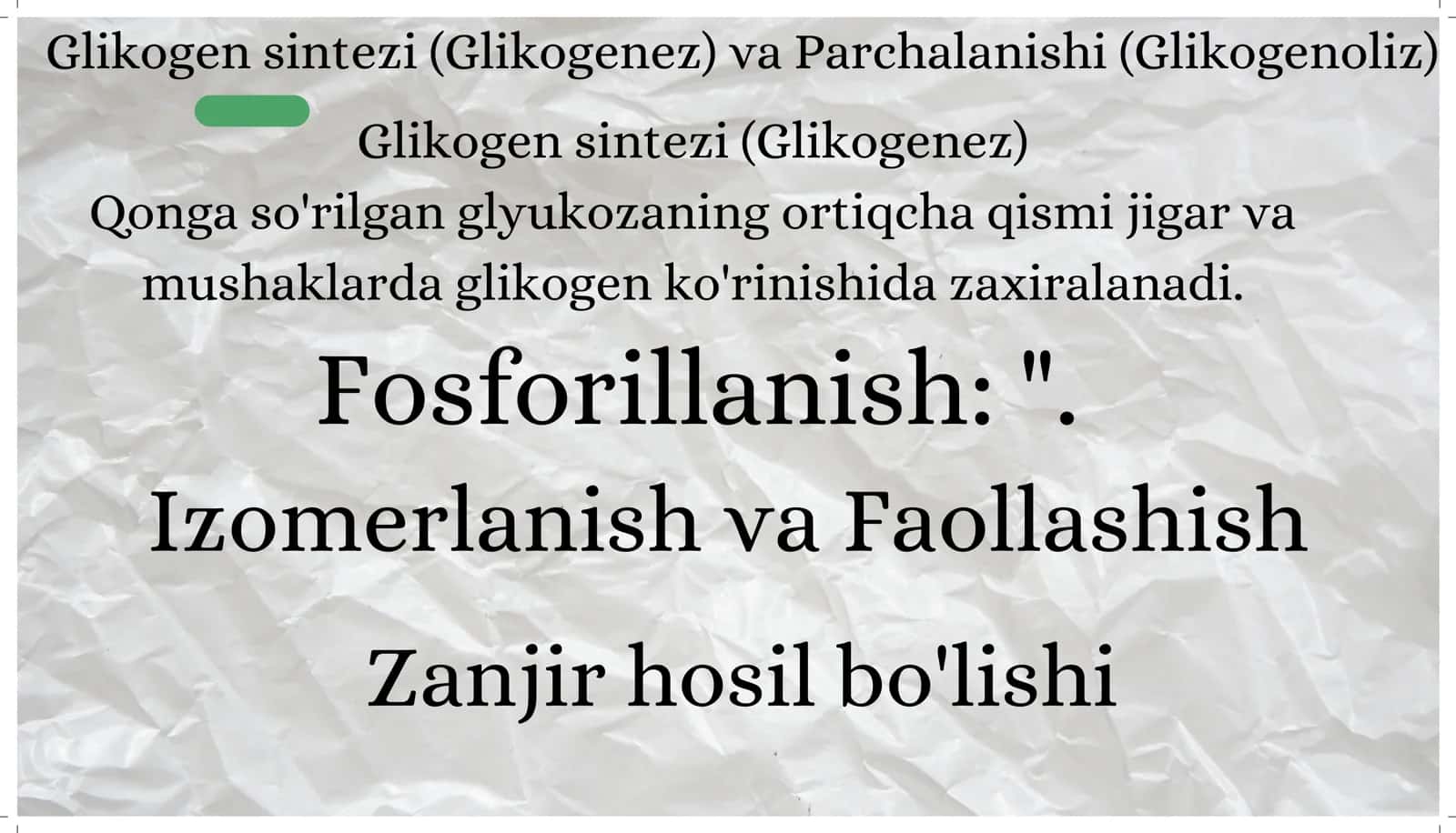 Glikogen sintezi (Glikogenez) va Parchalanishi (Glikogenoliz) 2