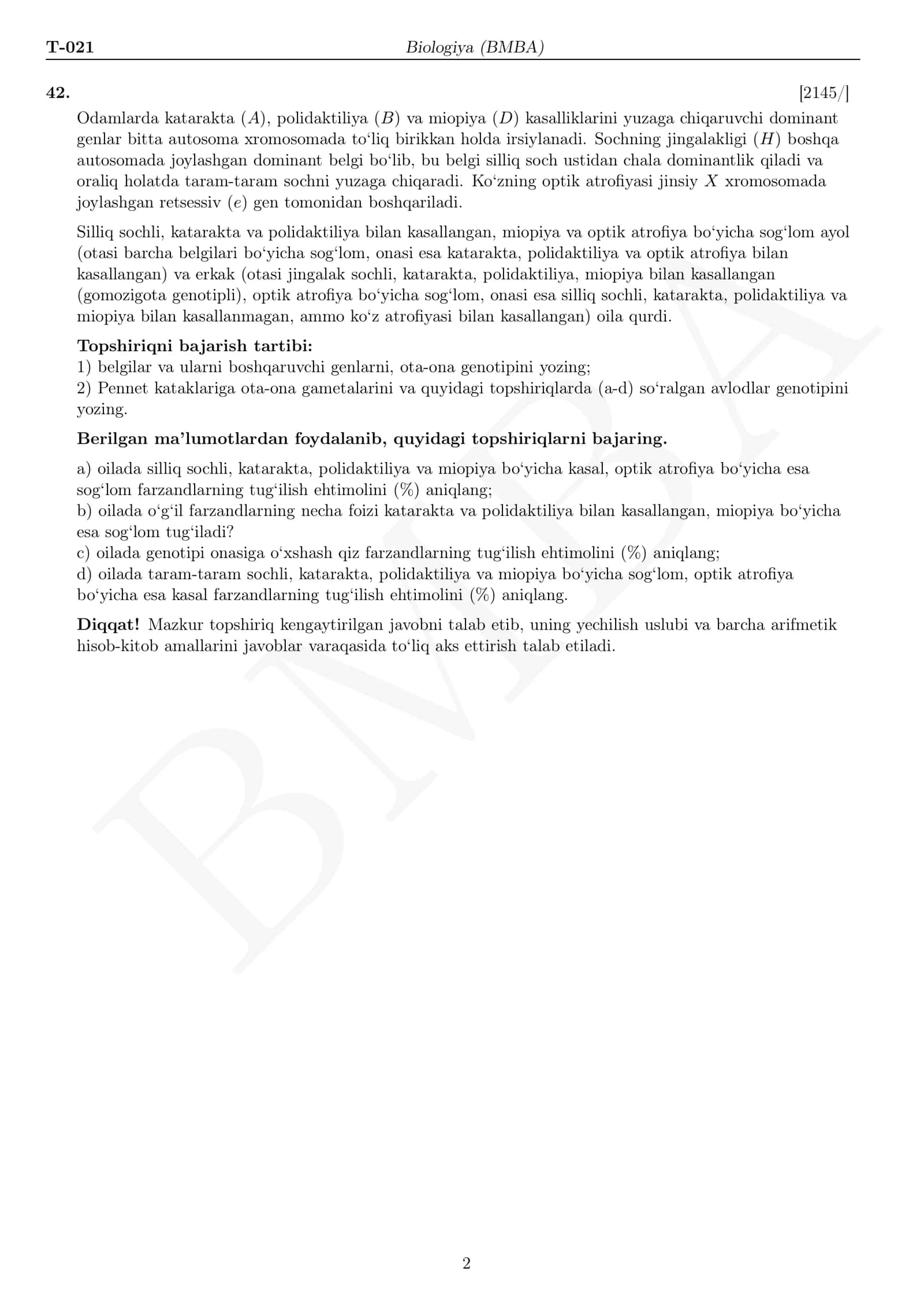 Biologiya Milliy sertifikat Yozma ish 2