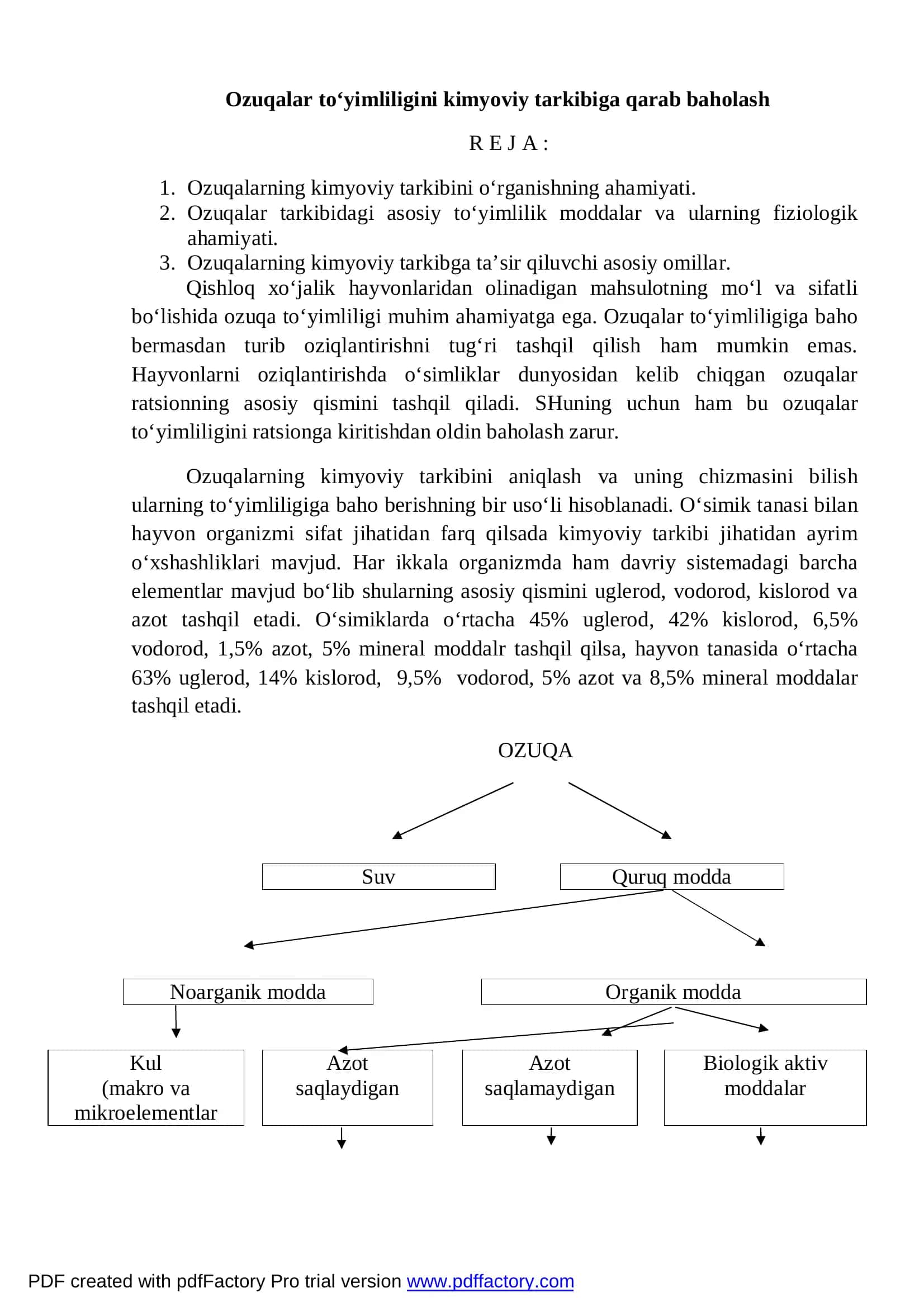 “Ozuqalarning to‘yimliligini kimyoviy tarkibiga qarab 2
