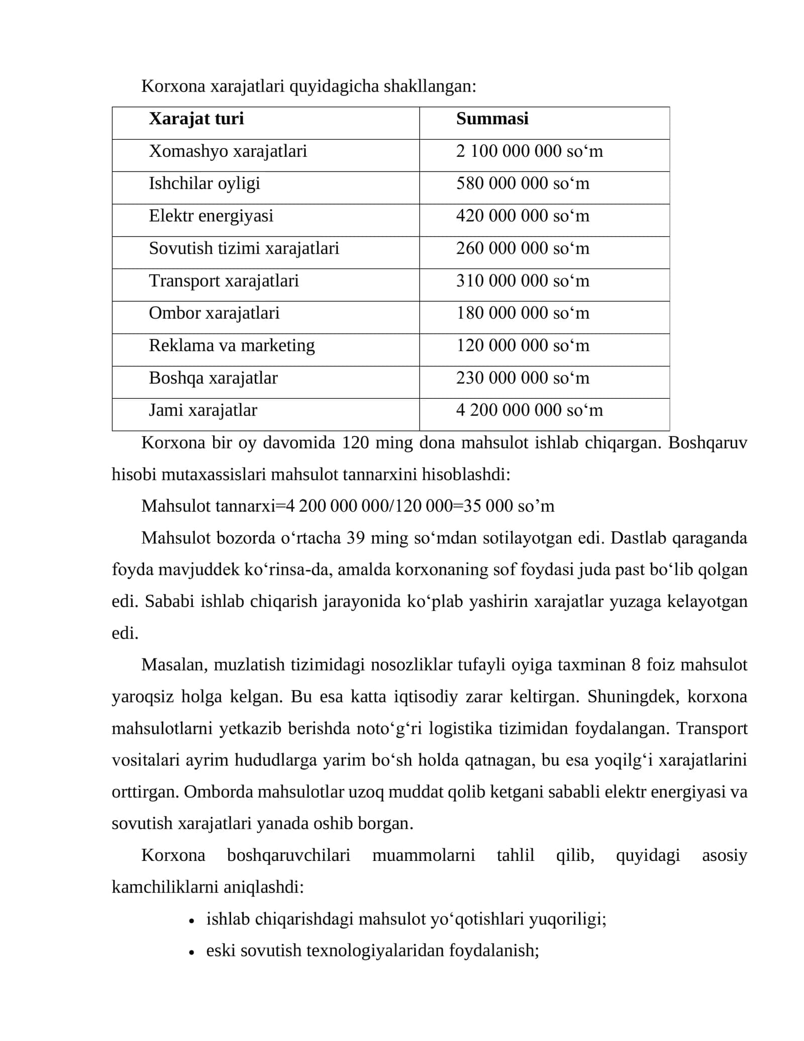 MAHSULOT TANNARXINI HISOBLASH VA BOSHQARUV 2