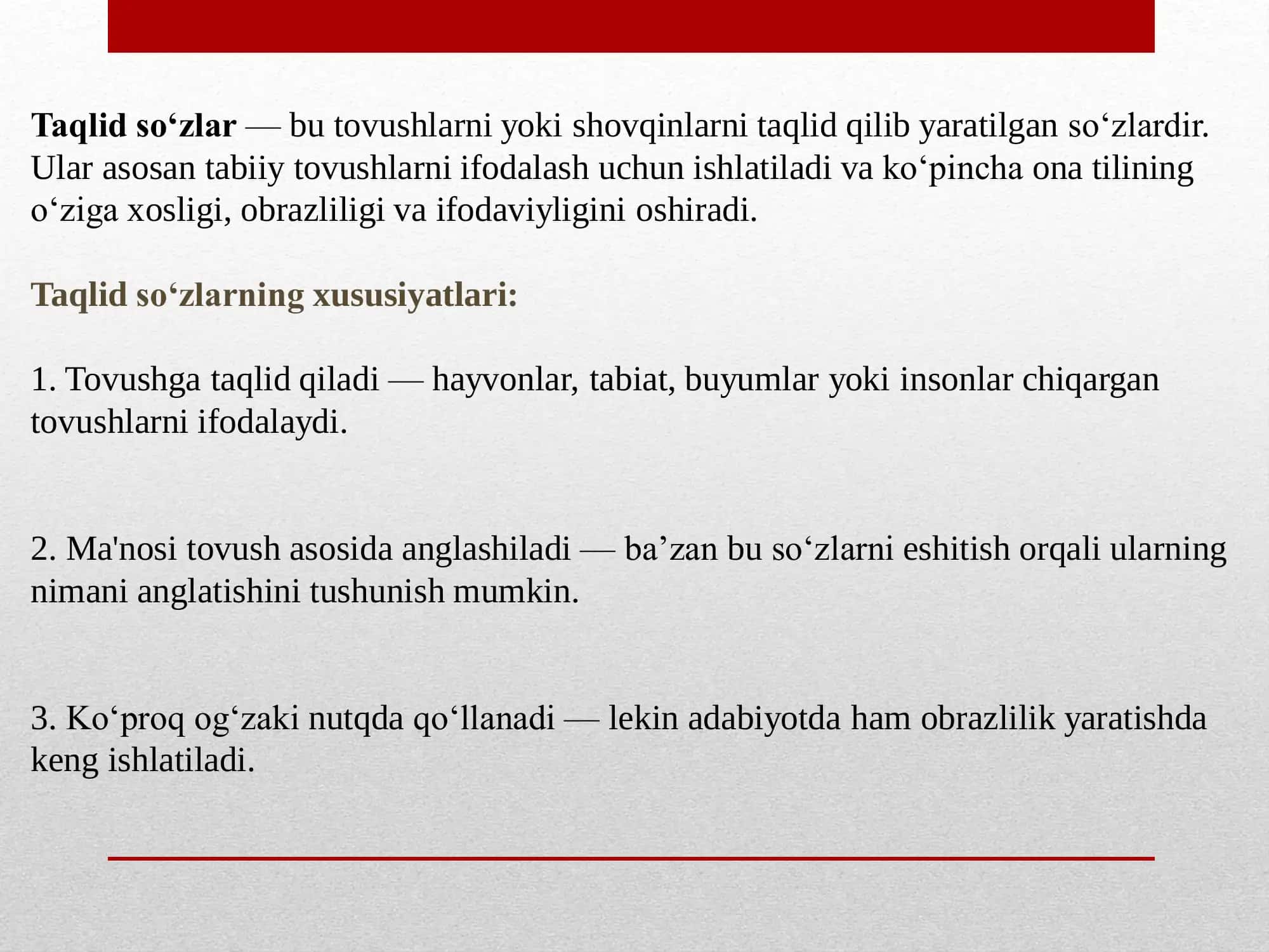 Taqlid so'zlar va ularning tavsifi 2