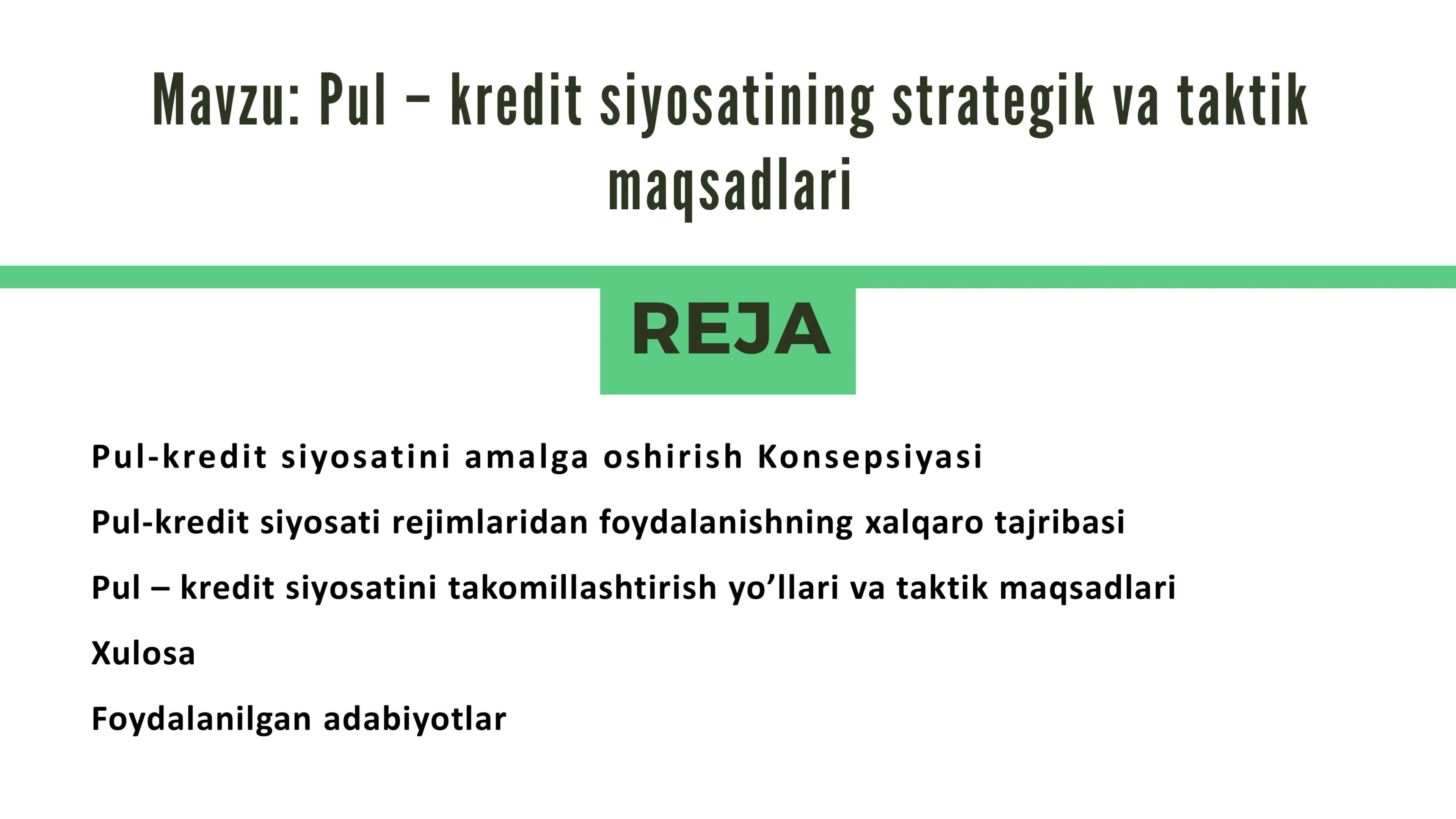 Pul-kredit siyosatini amalga oshirish Konsepsiyasi 2