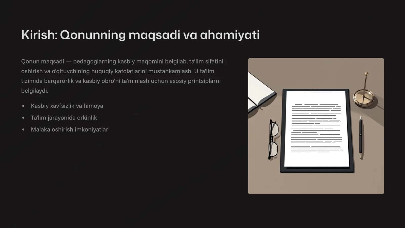 Pedagogning maqomi to'g'risidagi Qonun Huquq va majburiyatlar 2