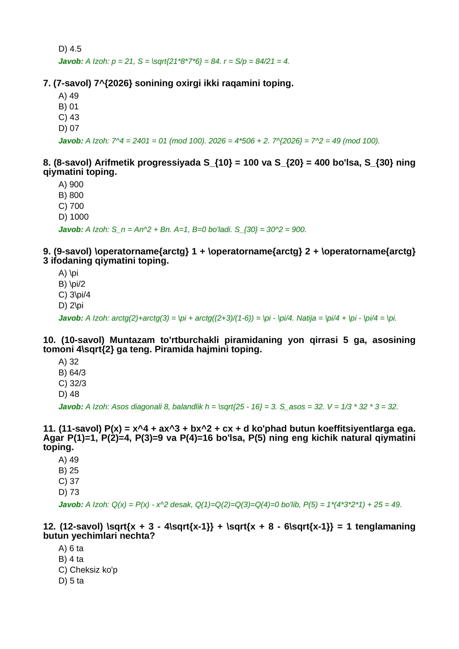 MATEMATIKA EXPERT / MILLIY SERTIFIKAT VA OLIMPIADA 2